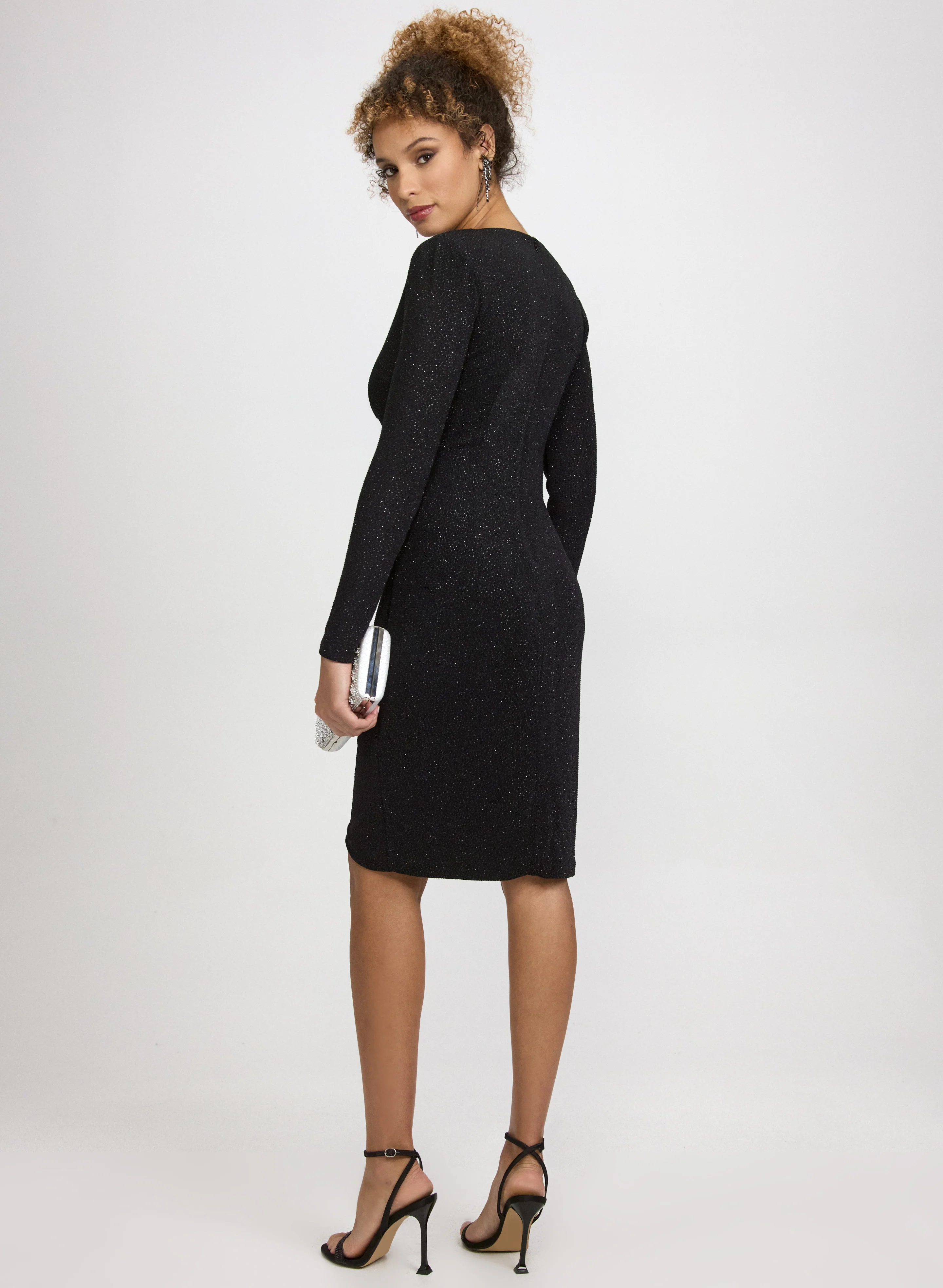 Draped Glitter Knit Dress - Image 4