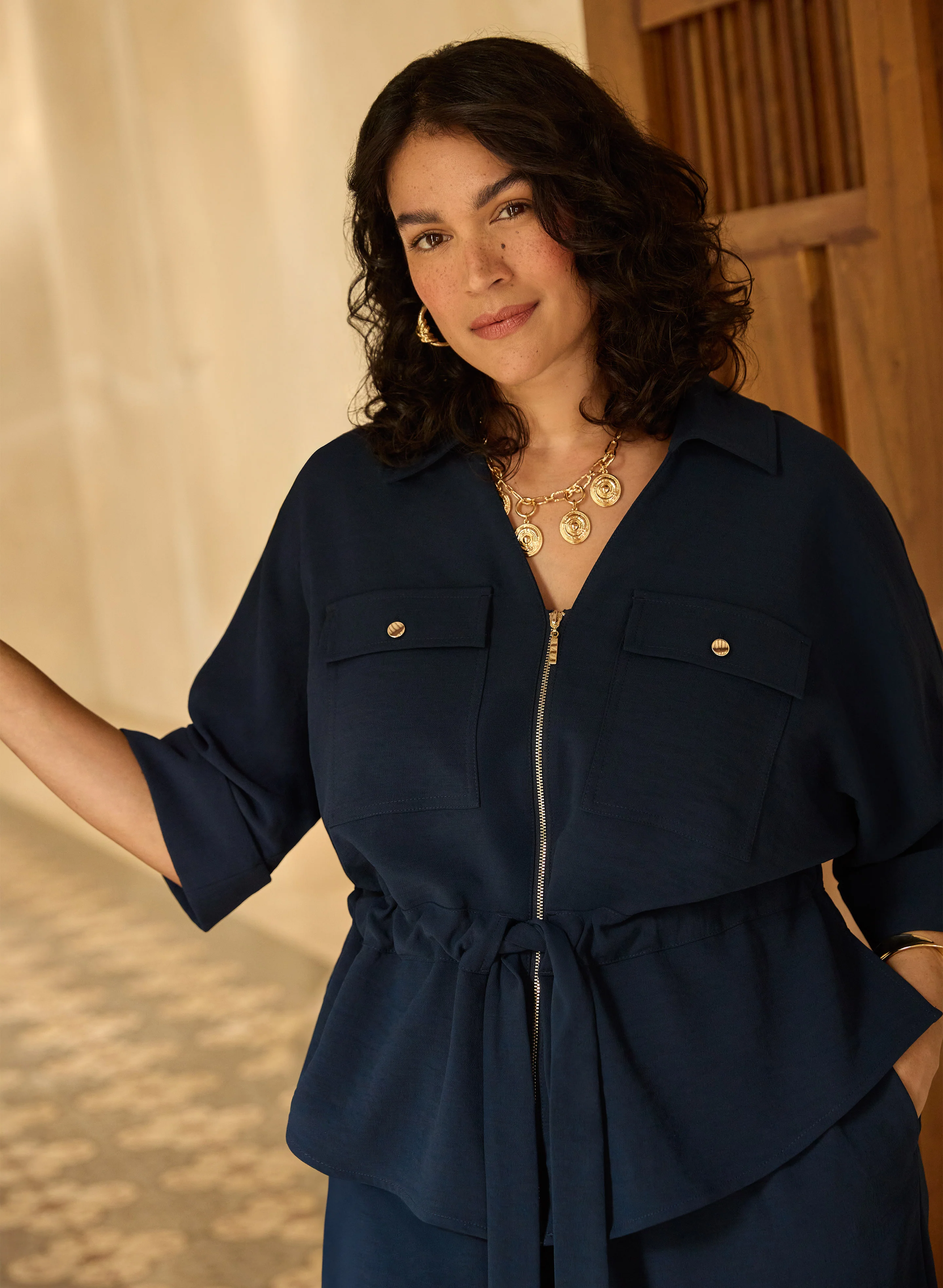 Melanie Lyne - Drawstring Waist Zip-Up Jacket - Image 2