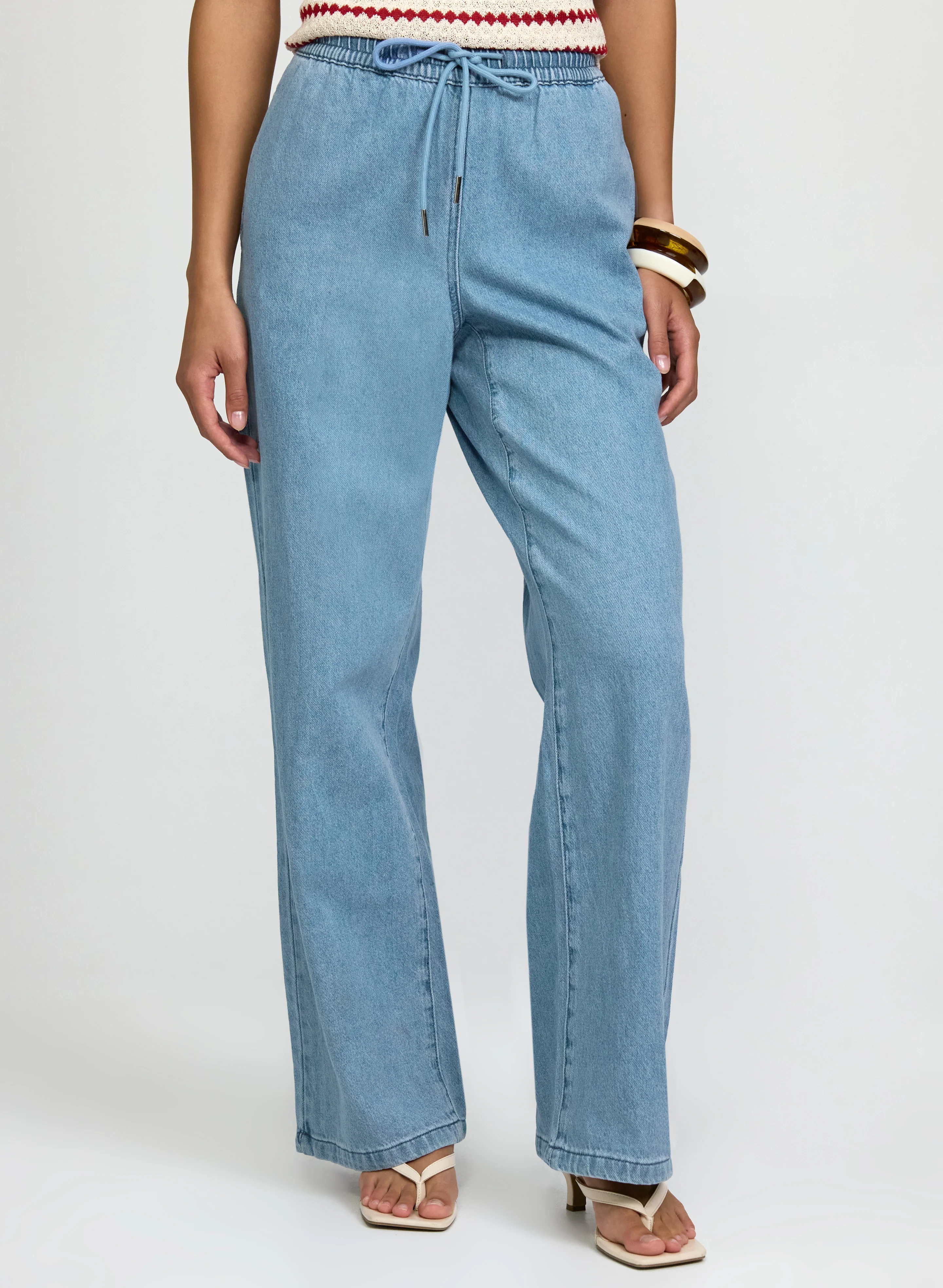 Drawstring Wide-Leg Jeans
