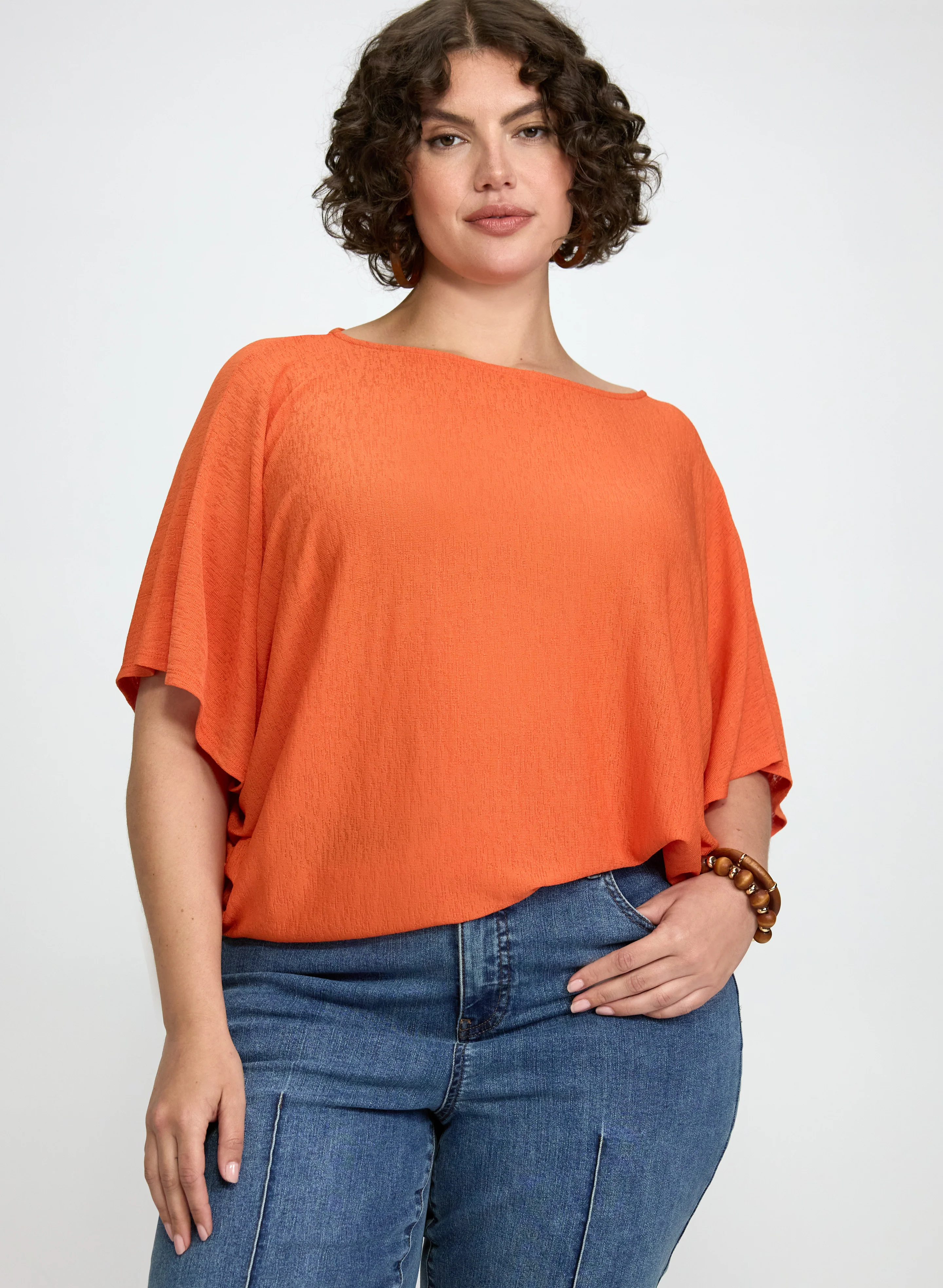 Elbow Sleeve Boat Neck Top
