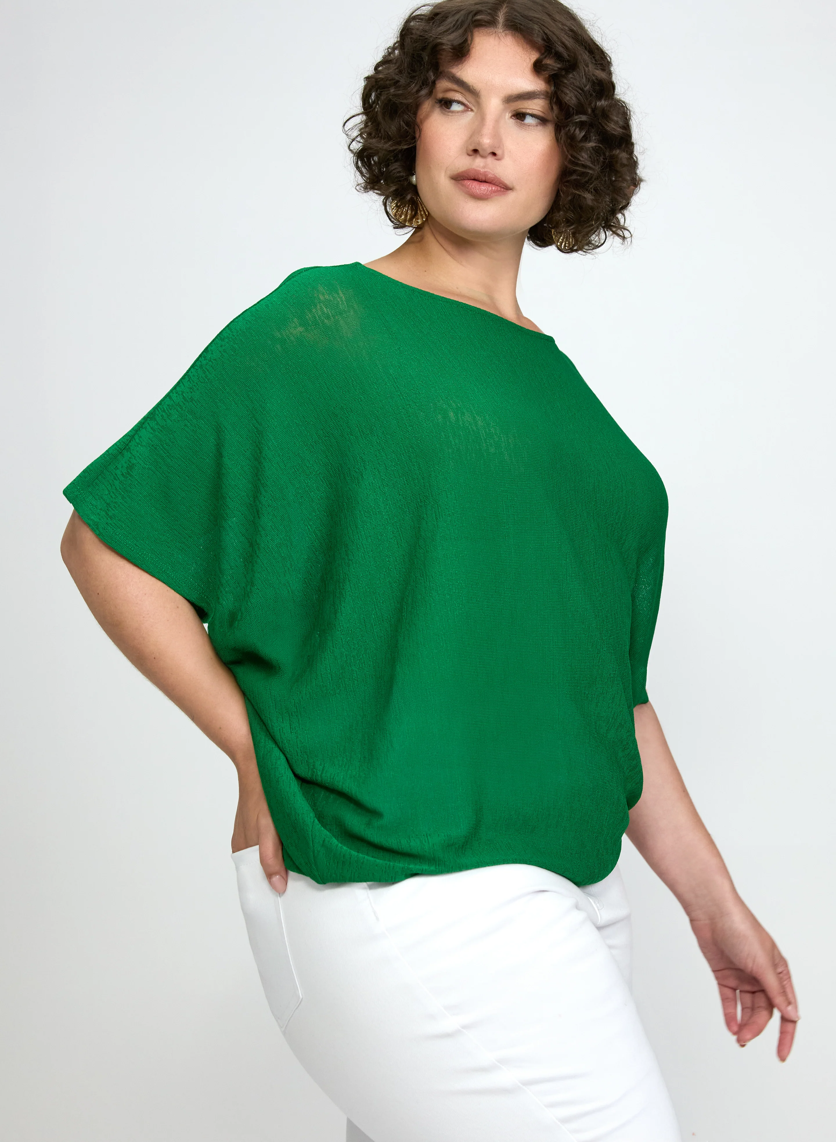 Elbow Sleeve Boat Neck Top - Image 2