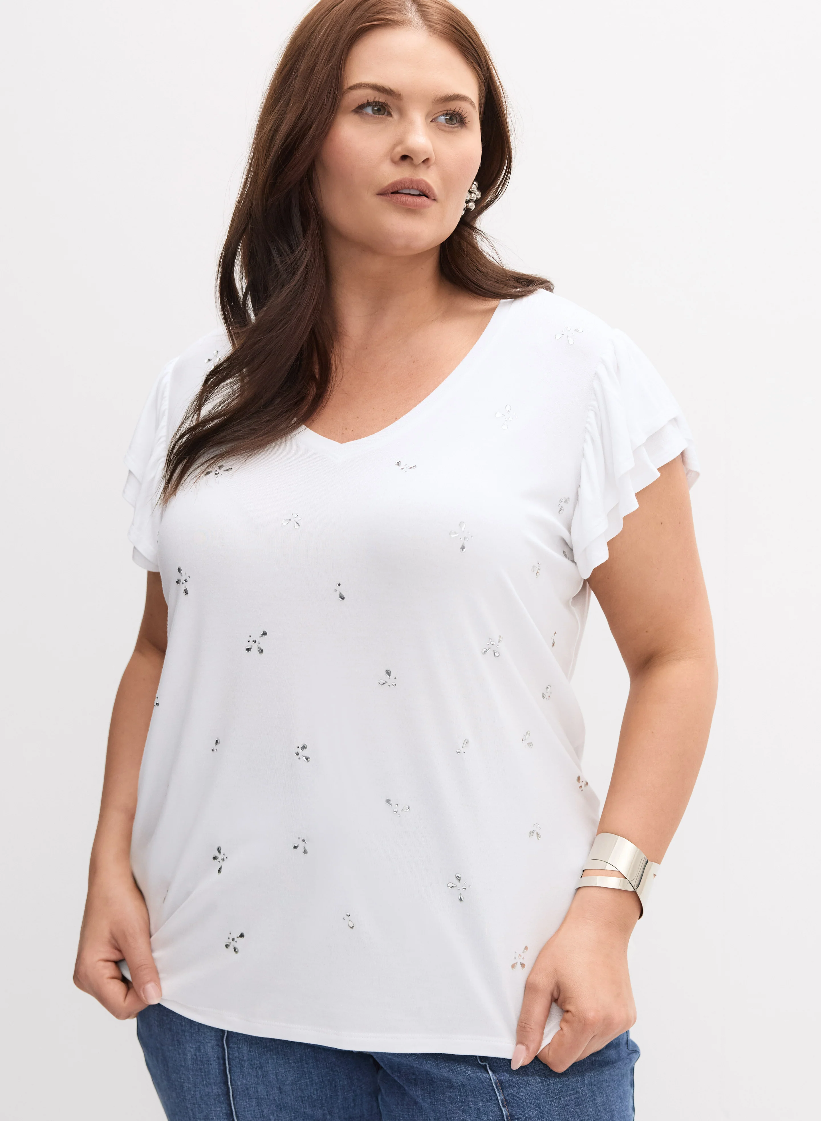 Melanie Lyne - Embellished Flutter Sleeve T-Shirt - Image 5
