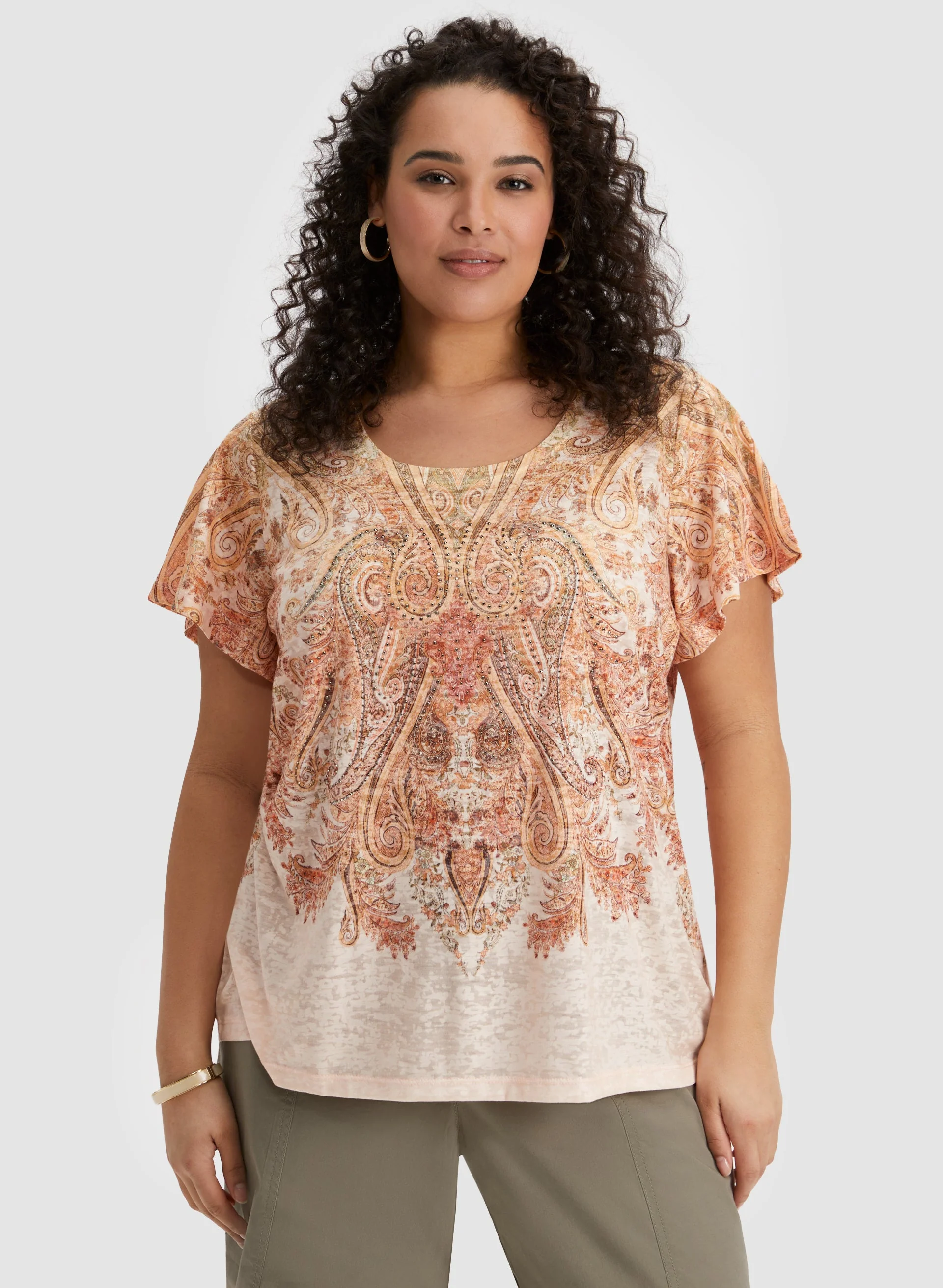 Embellished Paisley Print Burnout Tee - Image 5