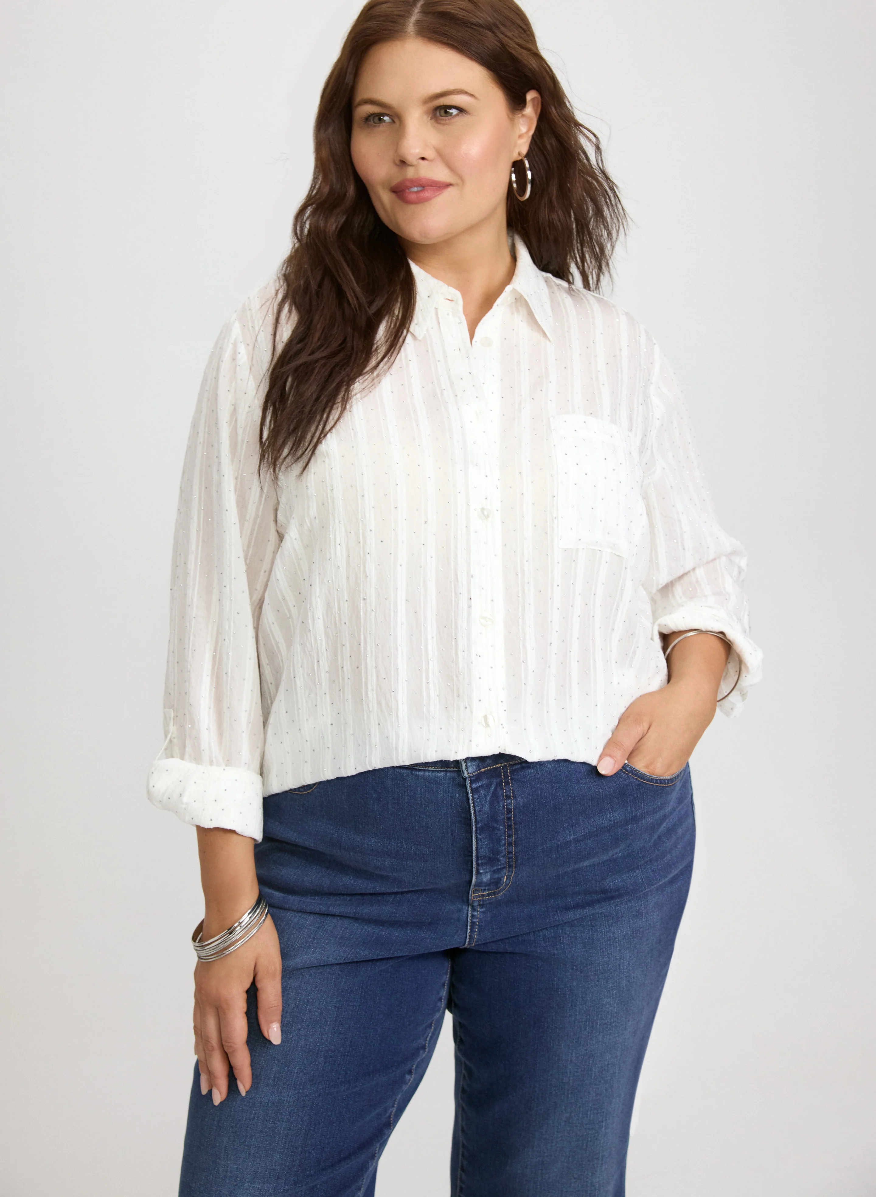 Embellished Shadow Stripe Blouse