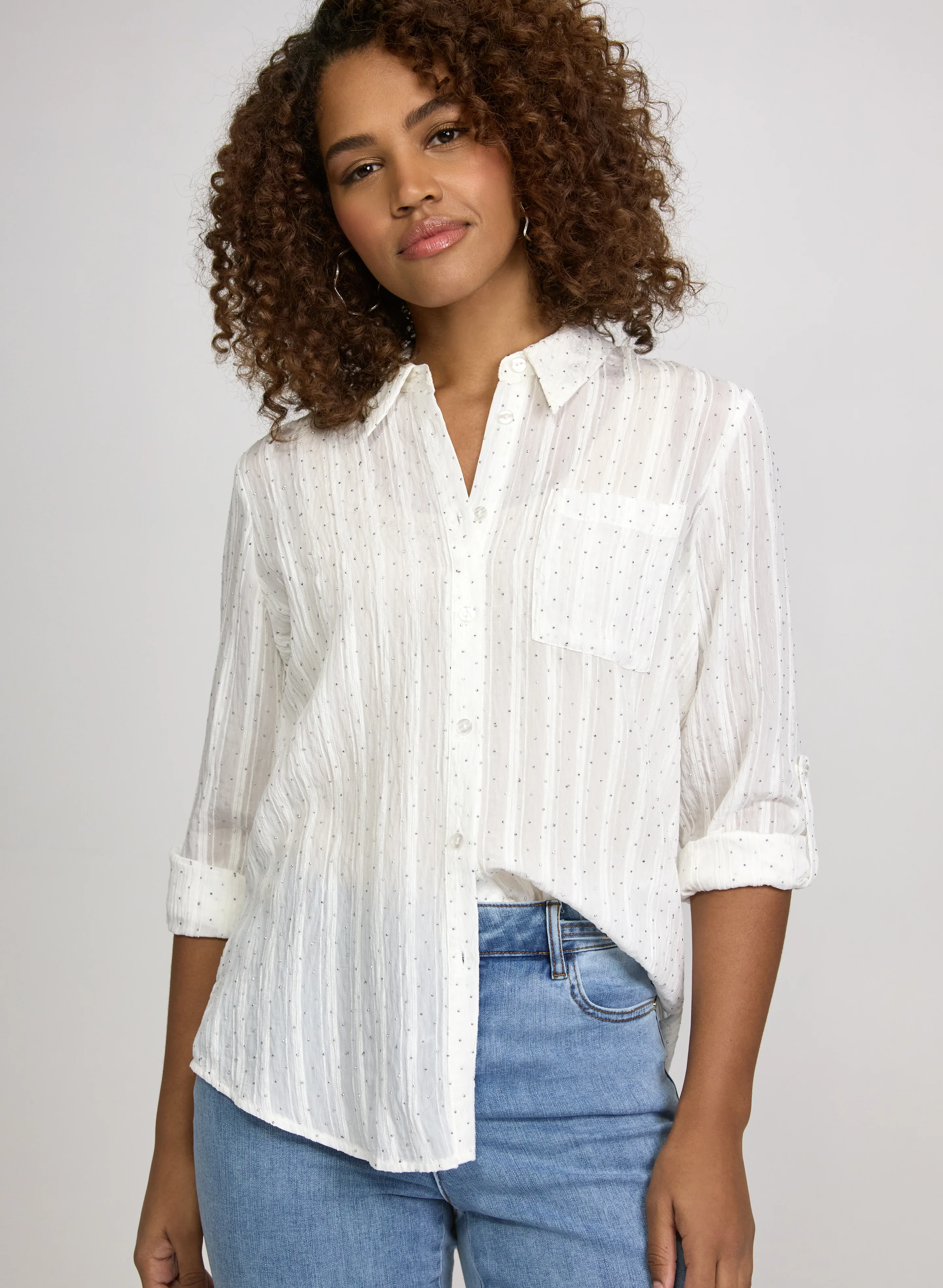 Embellished Shadow Stripe Blouse