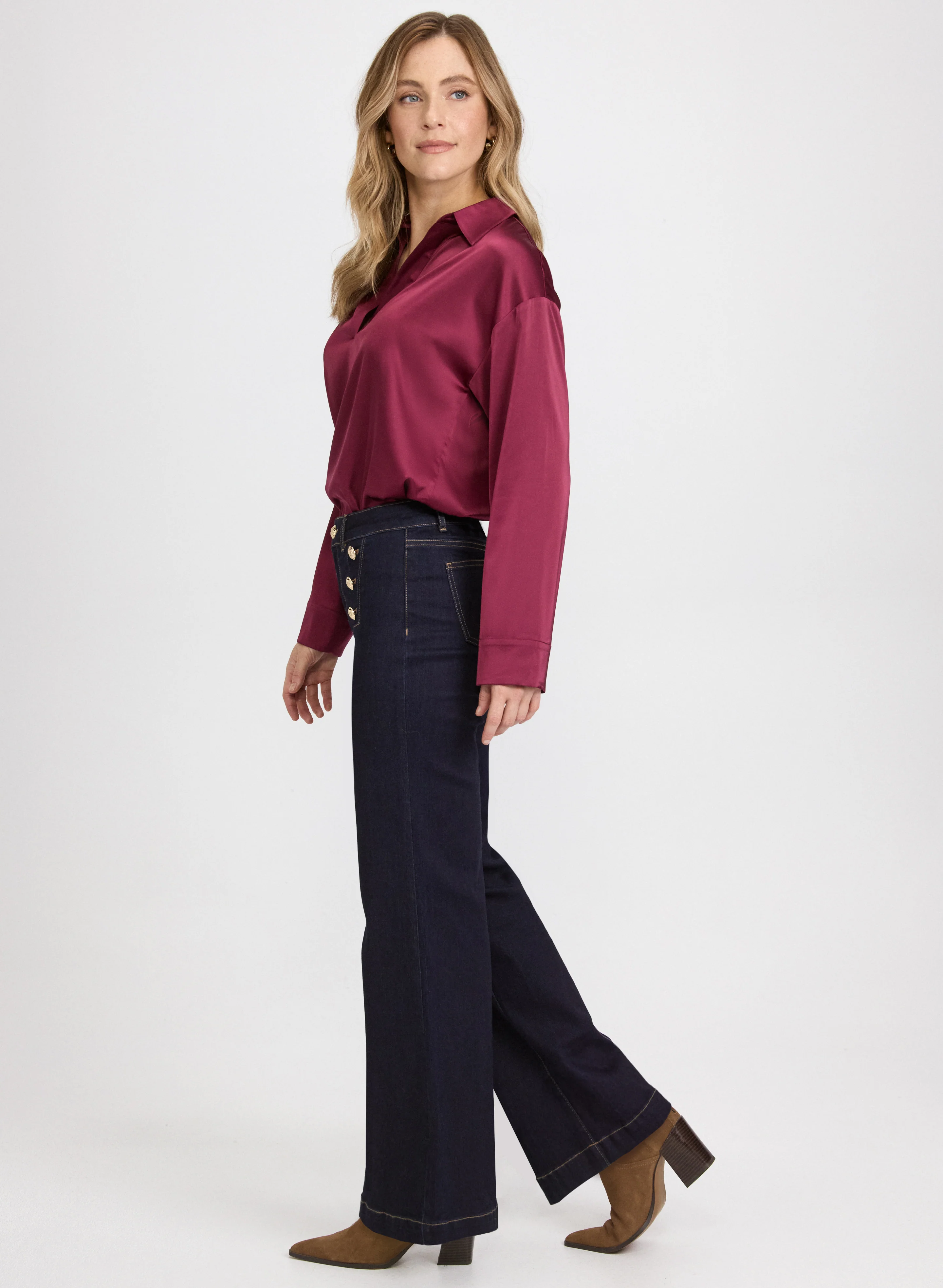 Embossed Button Detail Jeans - Image 6