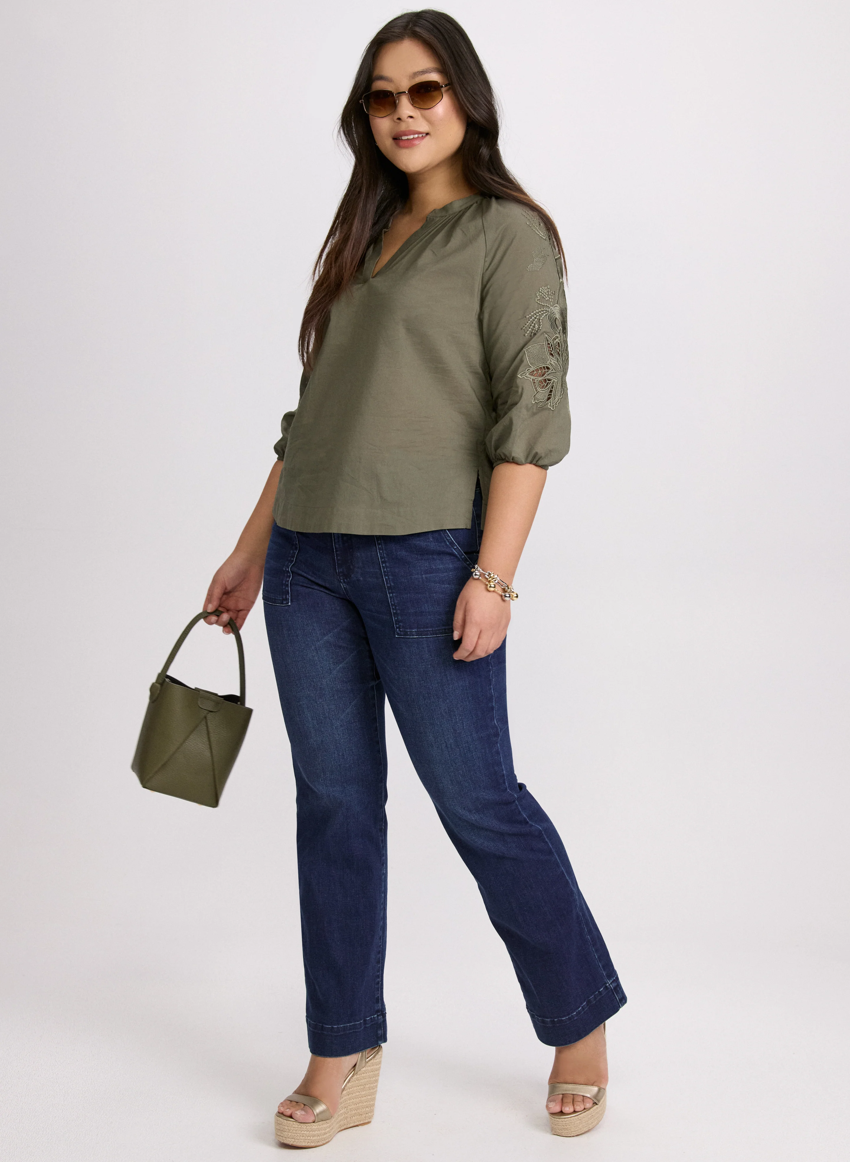 Embroidered 3/4 Sleeve Blouse - Image 3