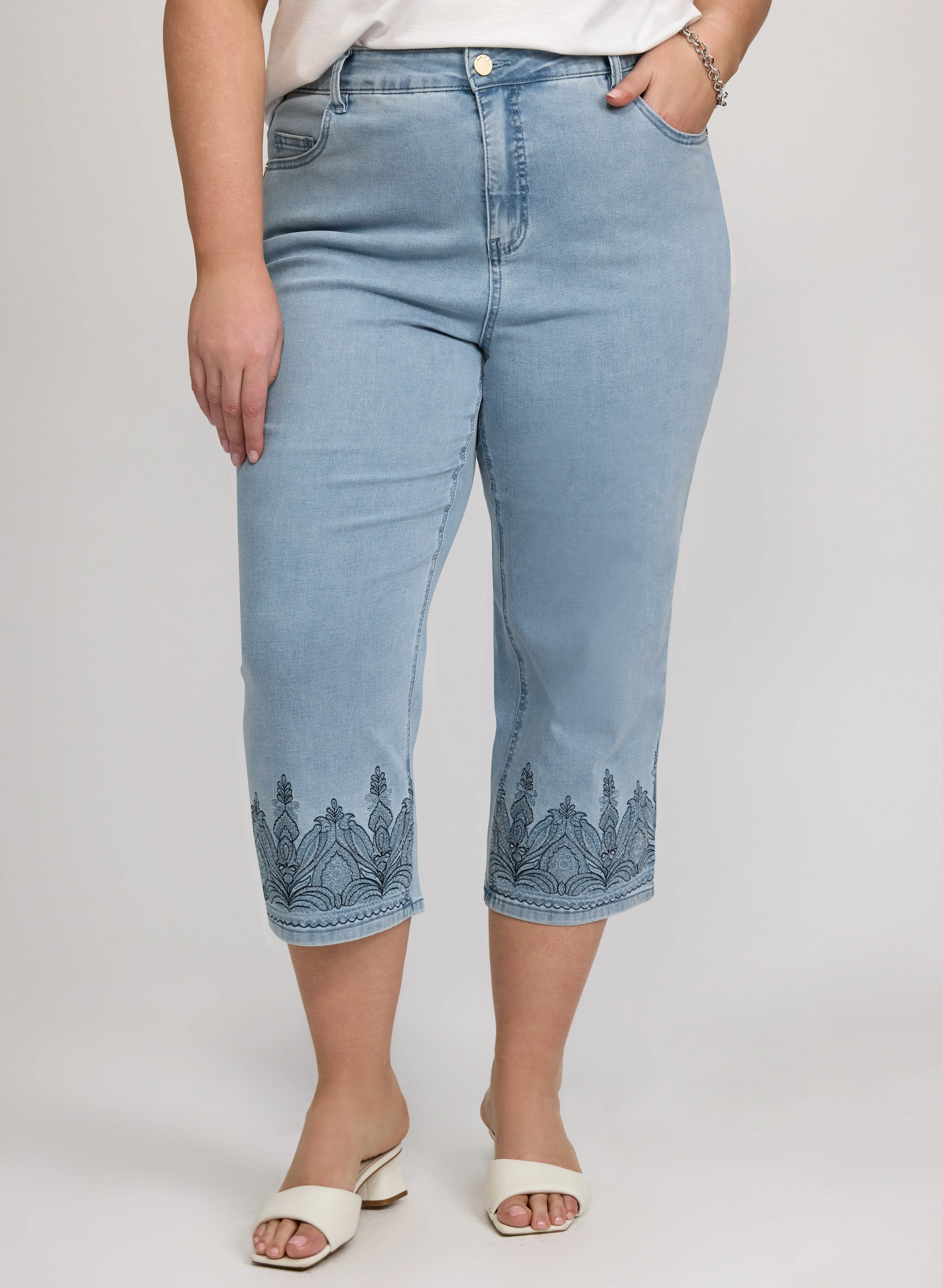 Embroidered Denim Capris