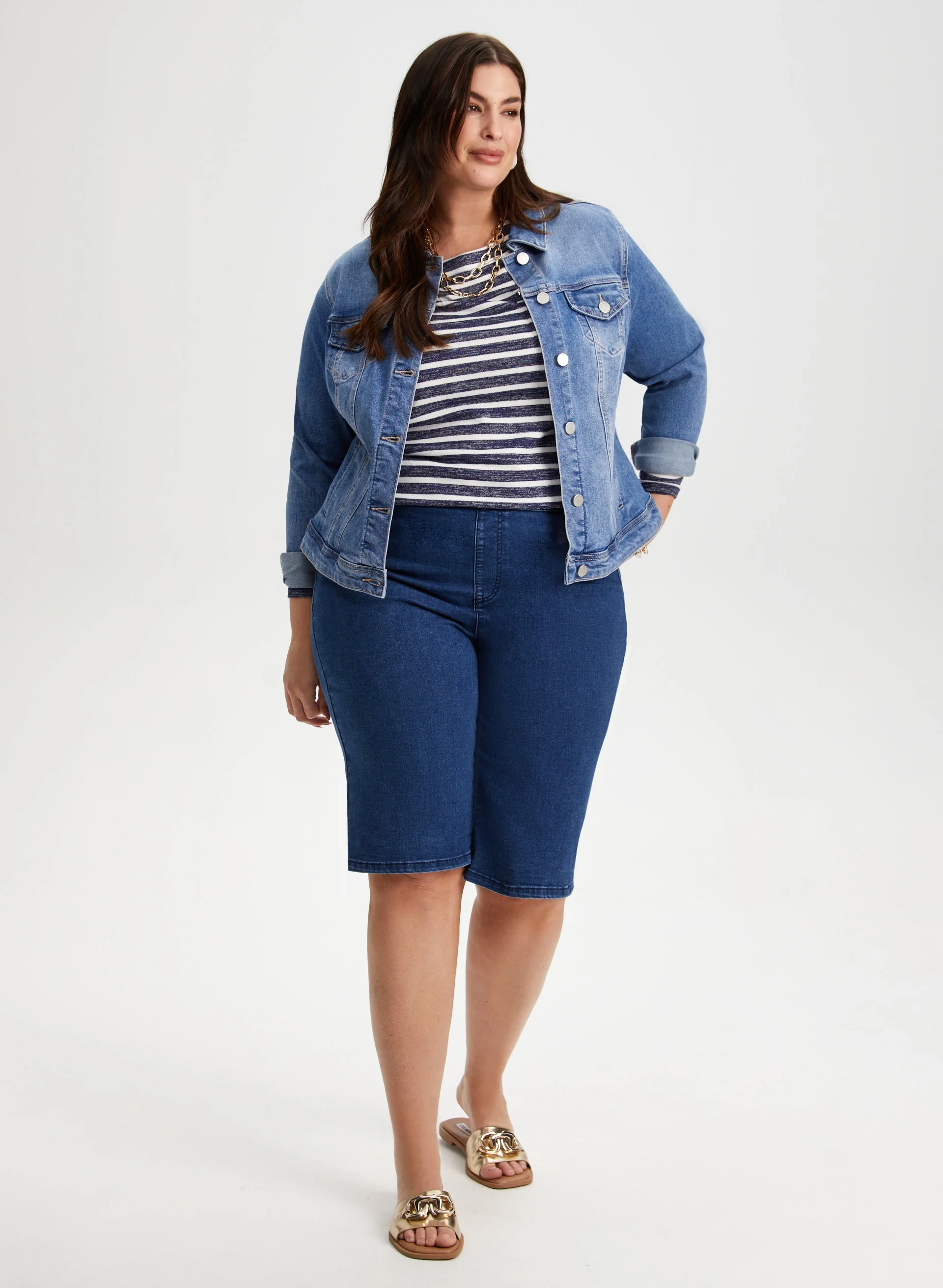 Embroidered Pull-On Jean Shorts - Image 2