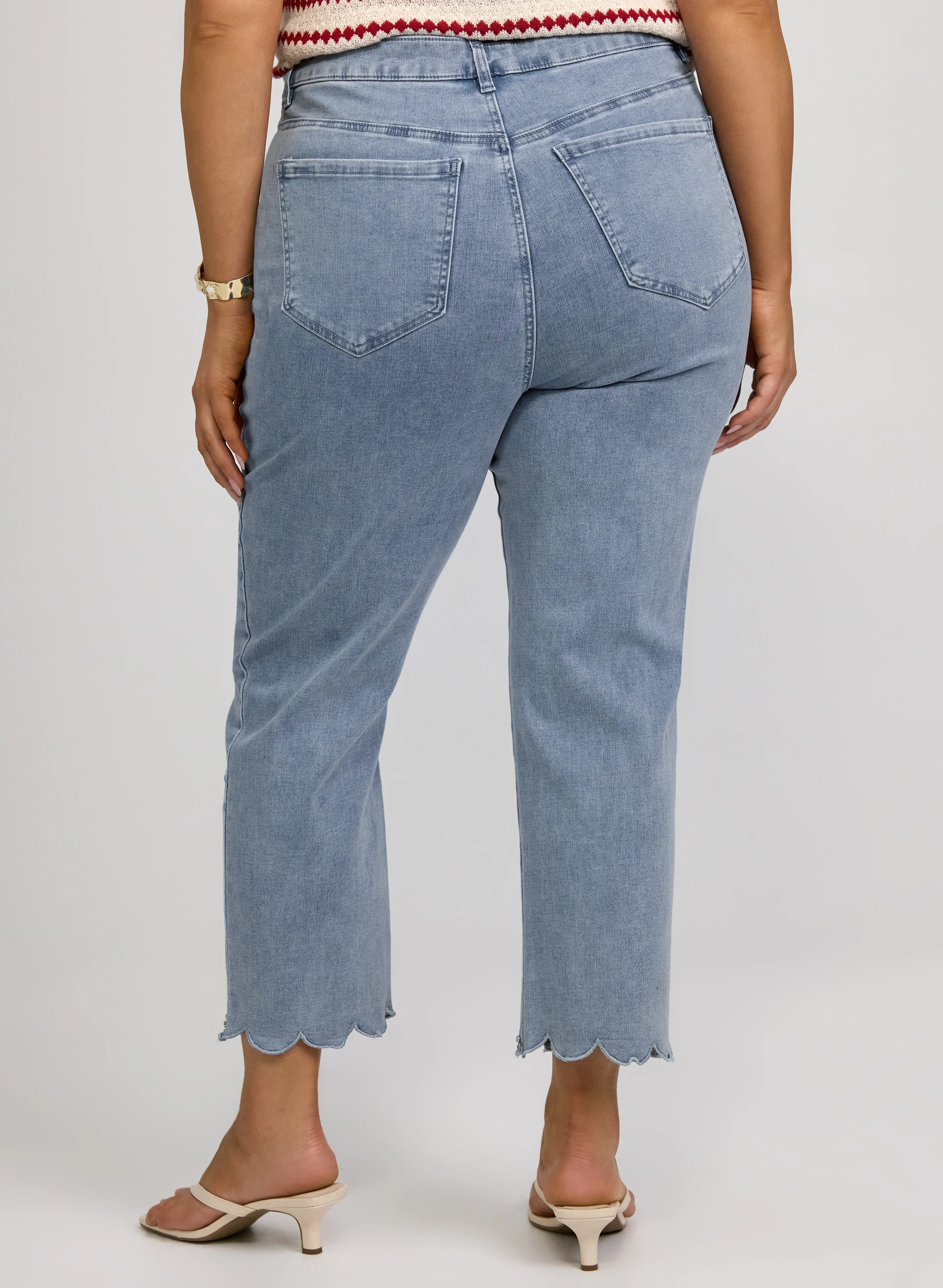 Embroidered Scalloped Hem Jeans - Image 4