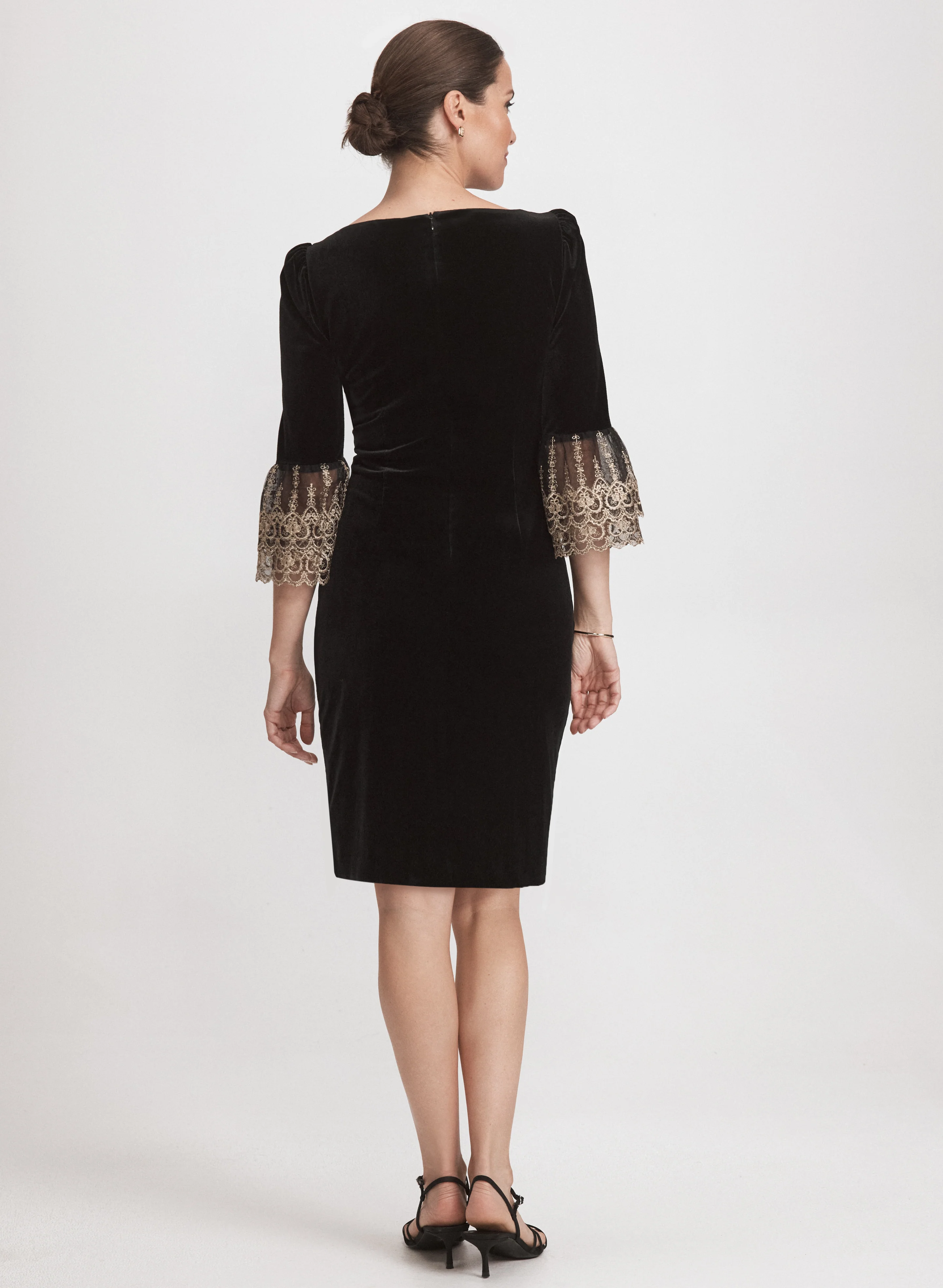 Embroidered Sleeve Velvet Dress - Image 3