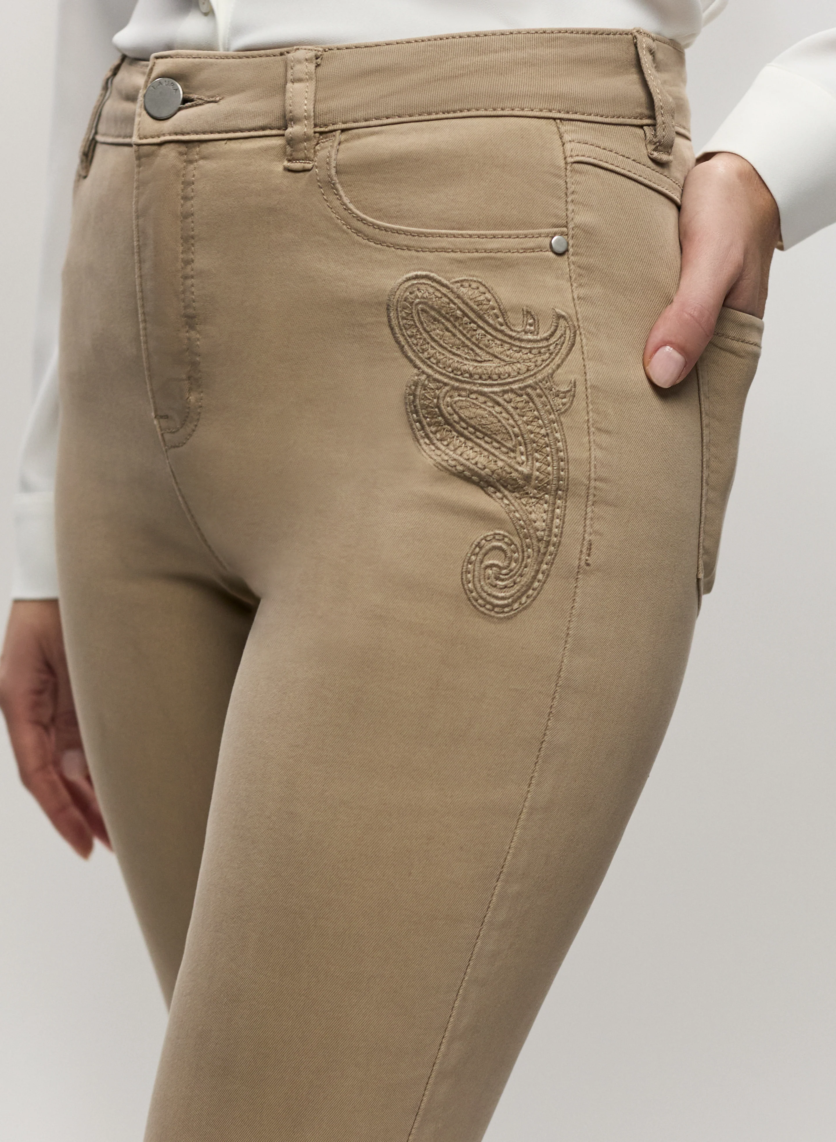 Embroidered Straight Leg Denim Pants - Image 4