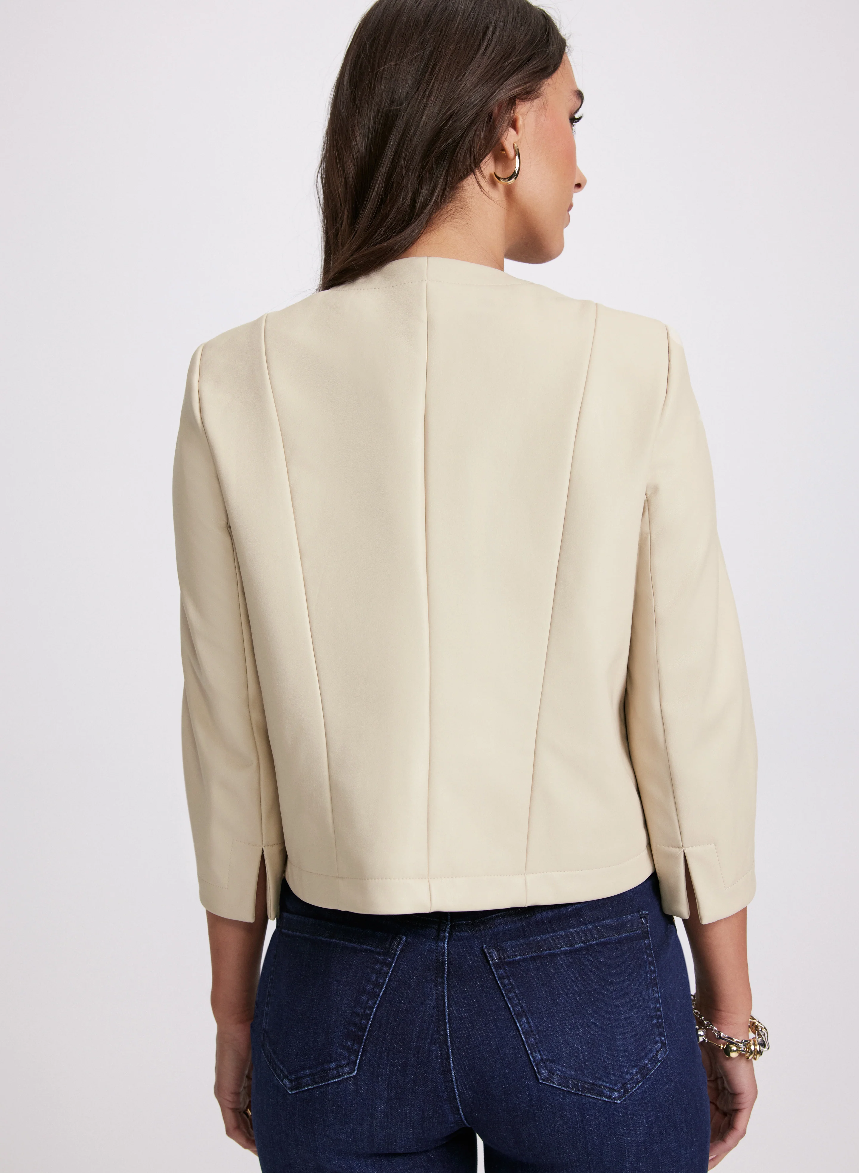 Embroidered Vegan Leather Jacket - Image 3