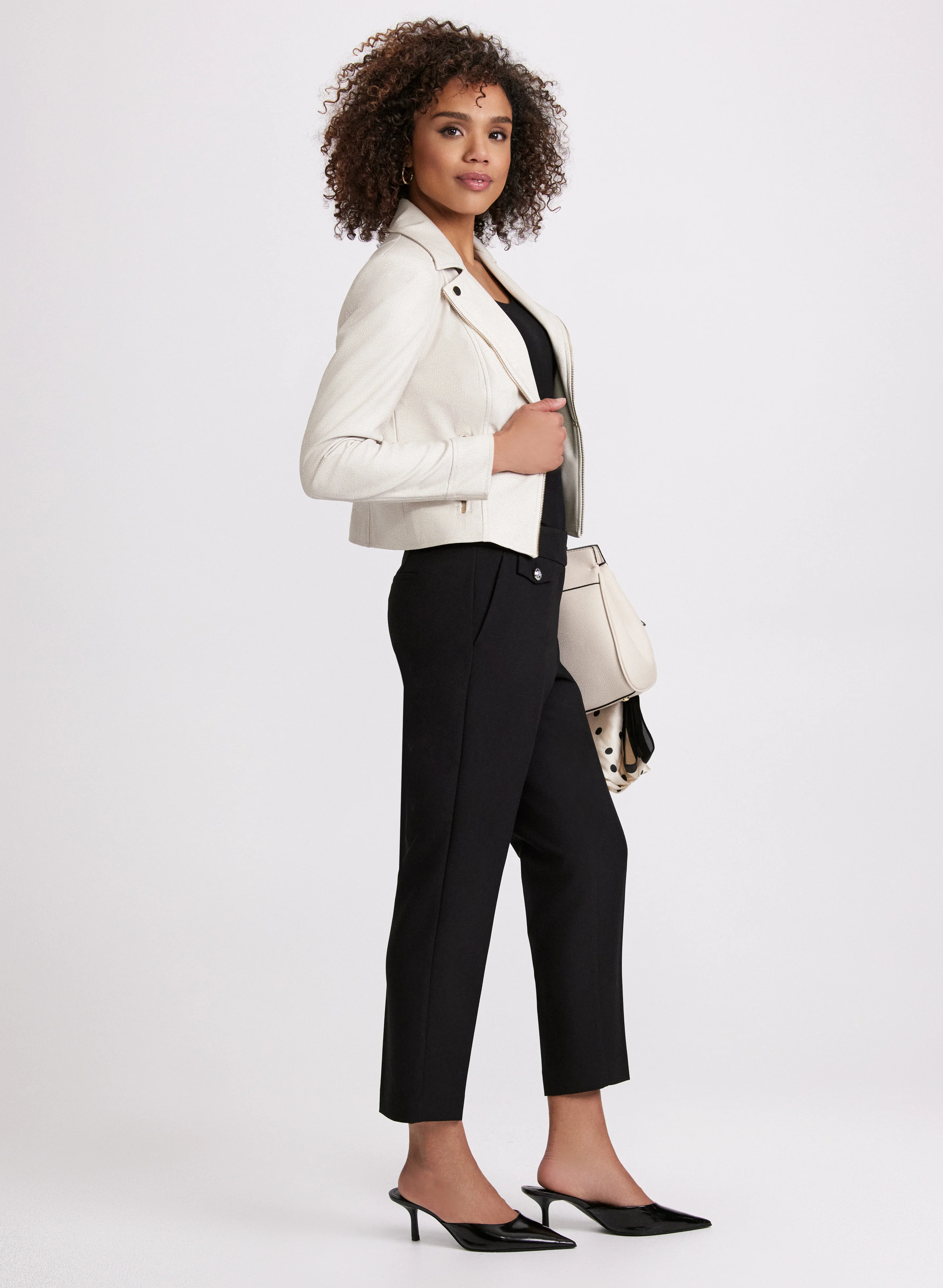 Emma Embossed Button Slim-Leg Pants - Image 4