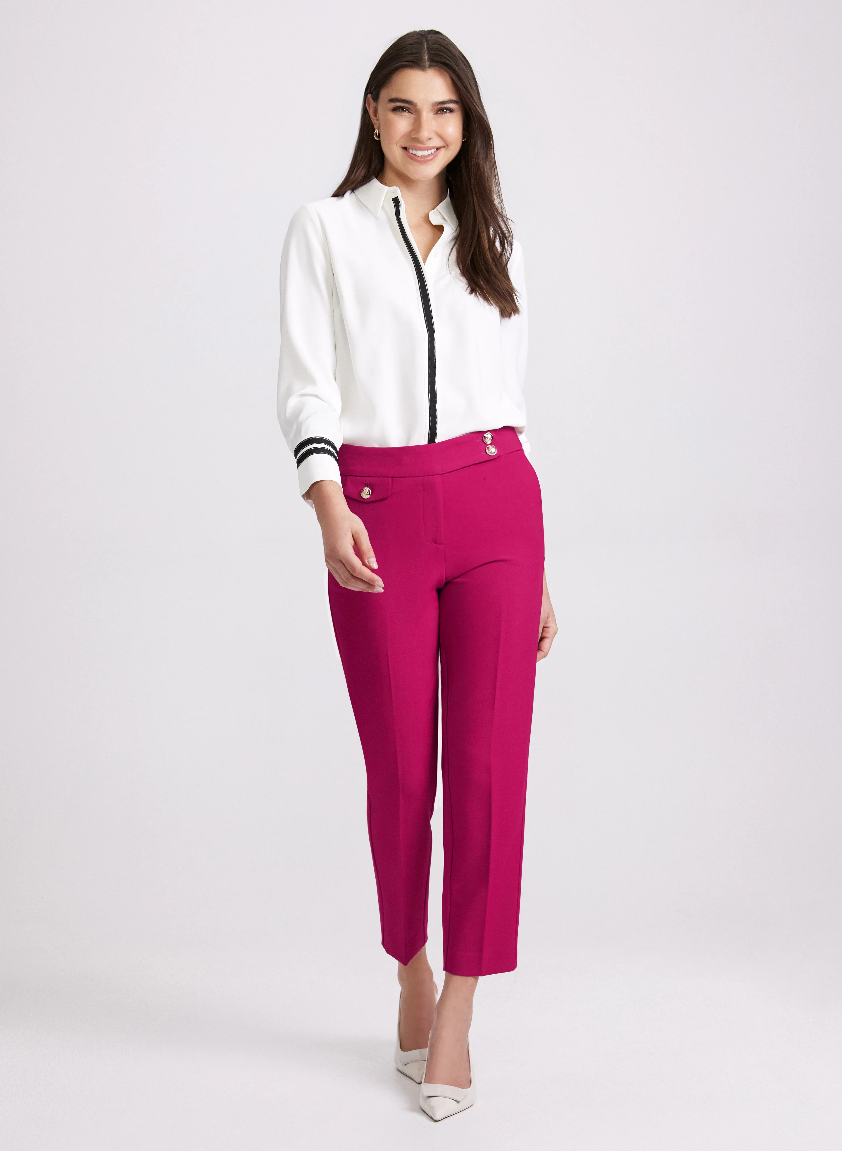 Emma Embossed Button Slim-Leg Pants - Image 3