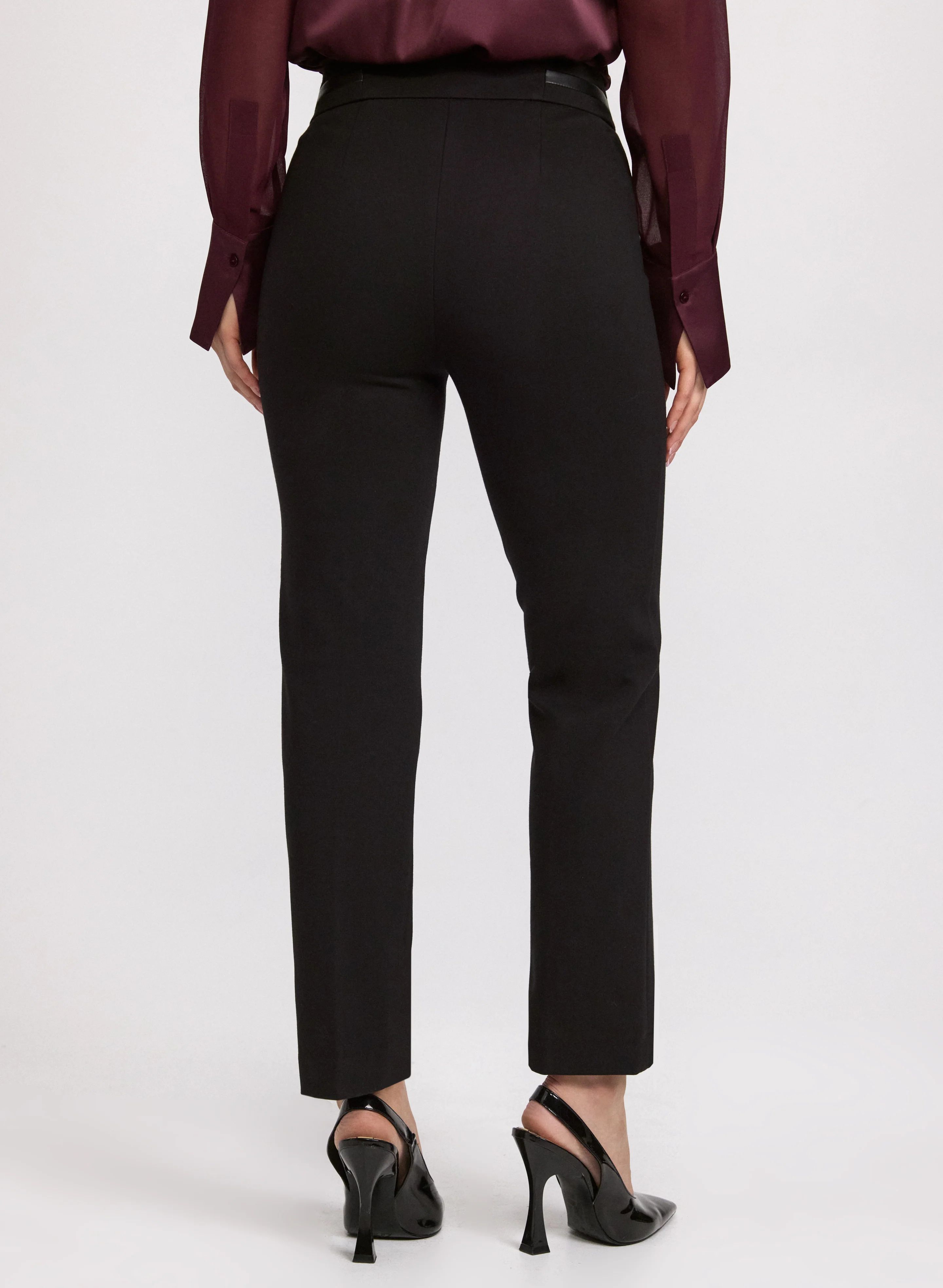 Sofia Vegan Leather Trim Straight-Leg Pants - Regular - Image 2