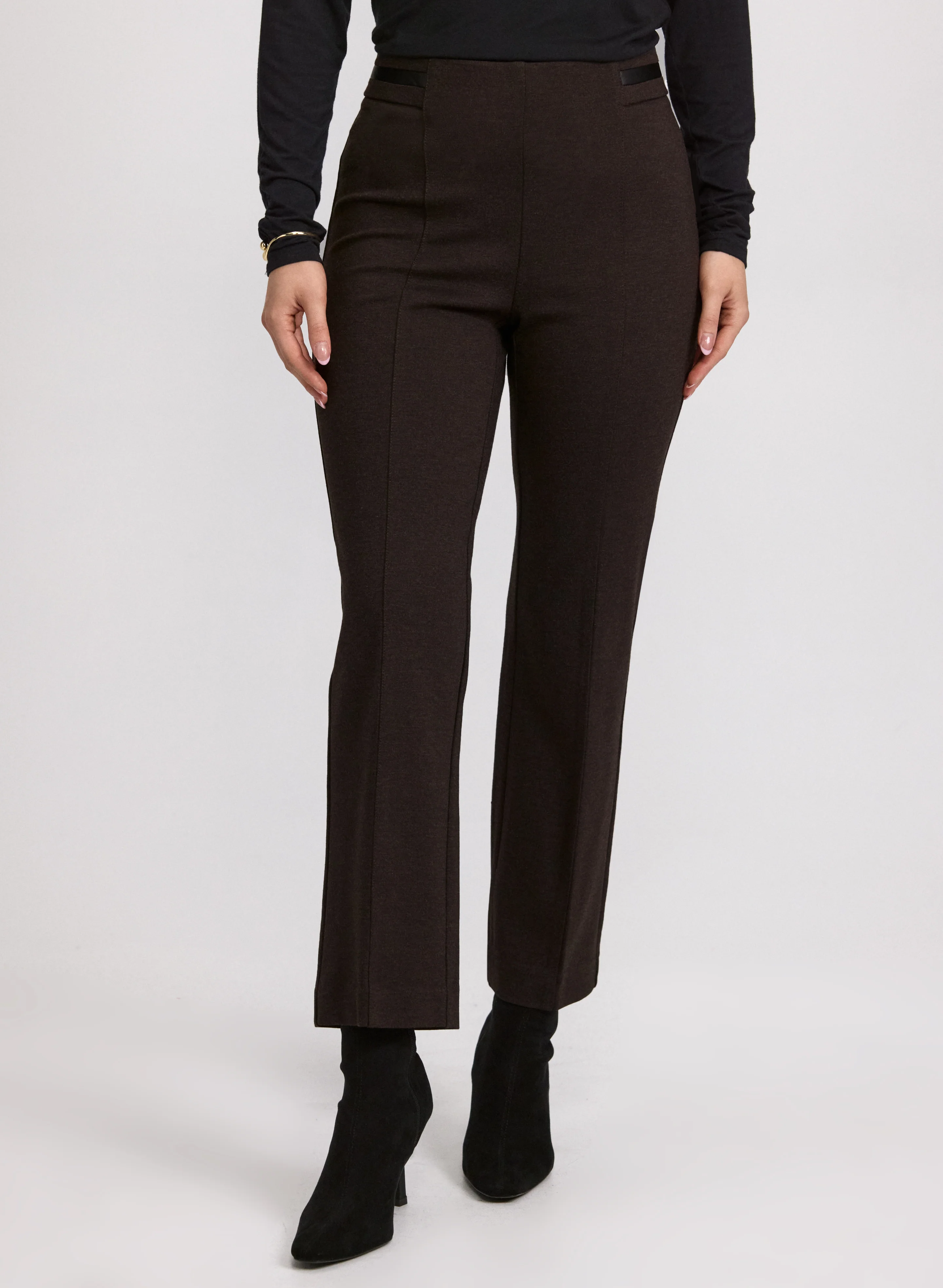 Sofia Vegan Leather Trim Straight-Leg Pants - Regular