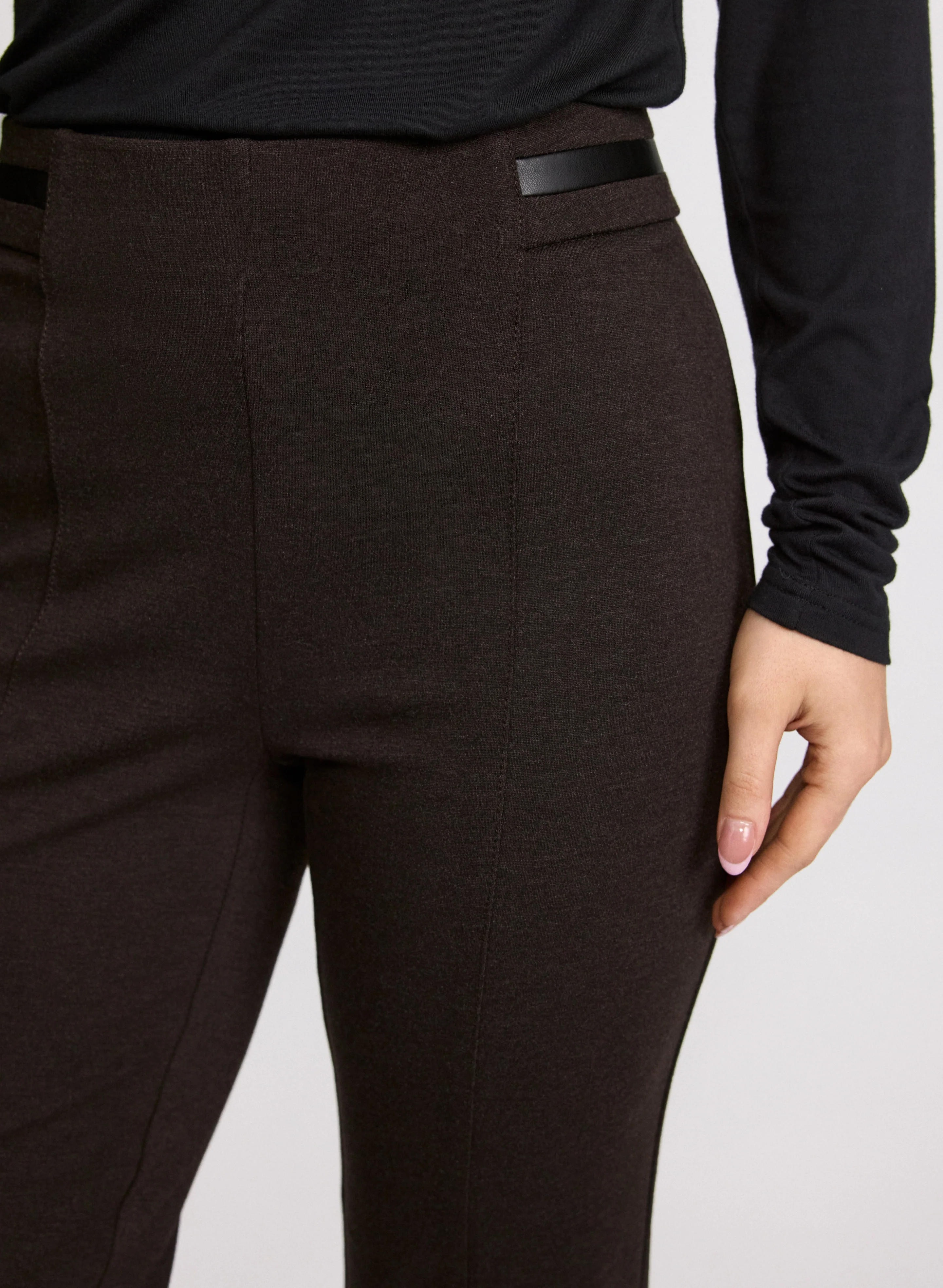 Sofia Vegan Leather Trim Straight-Leg Pants - Regular - Image 4