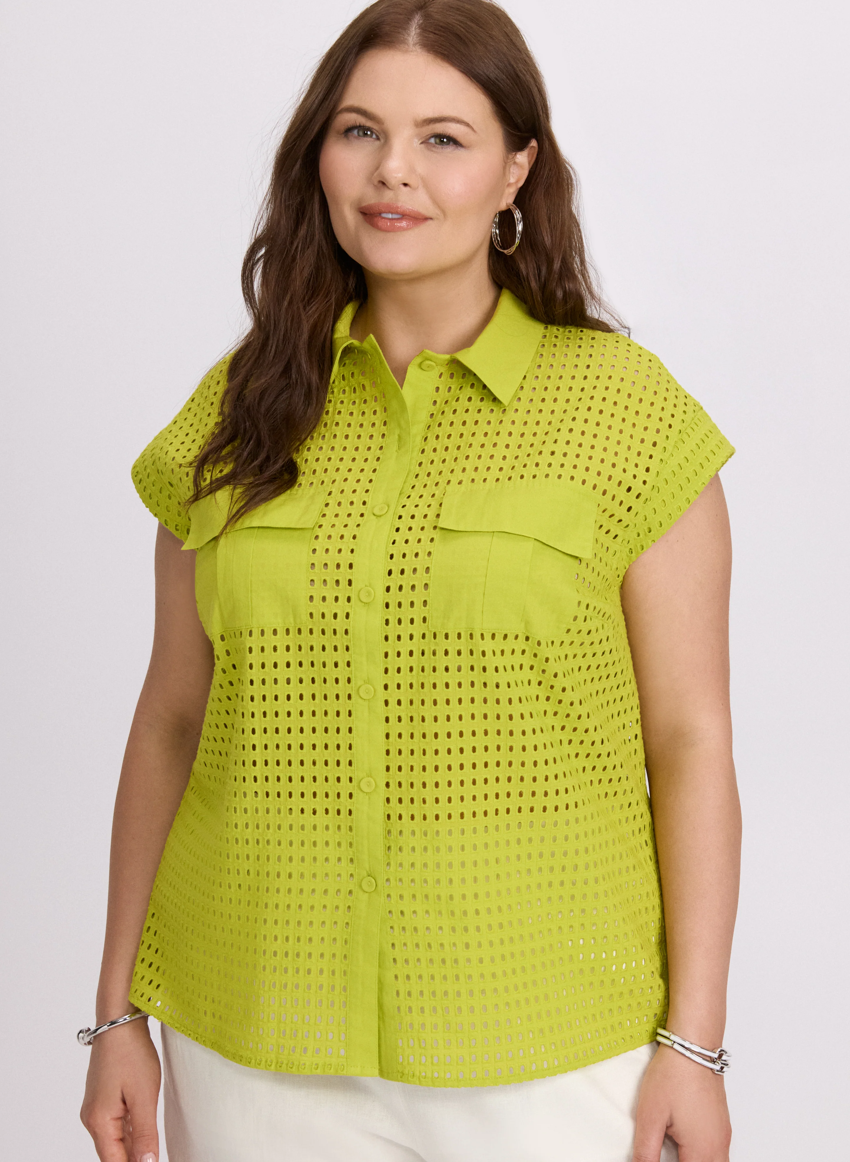 Eyelet Button-Down Blouse - Image 5
