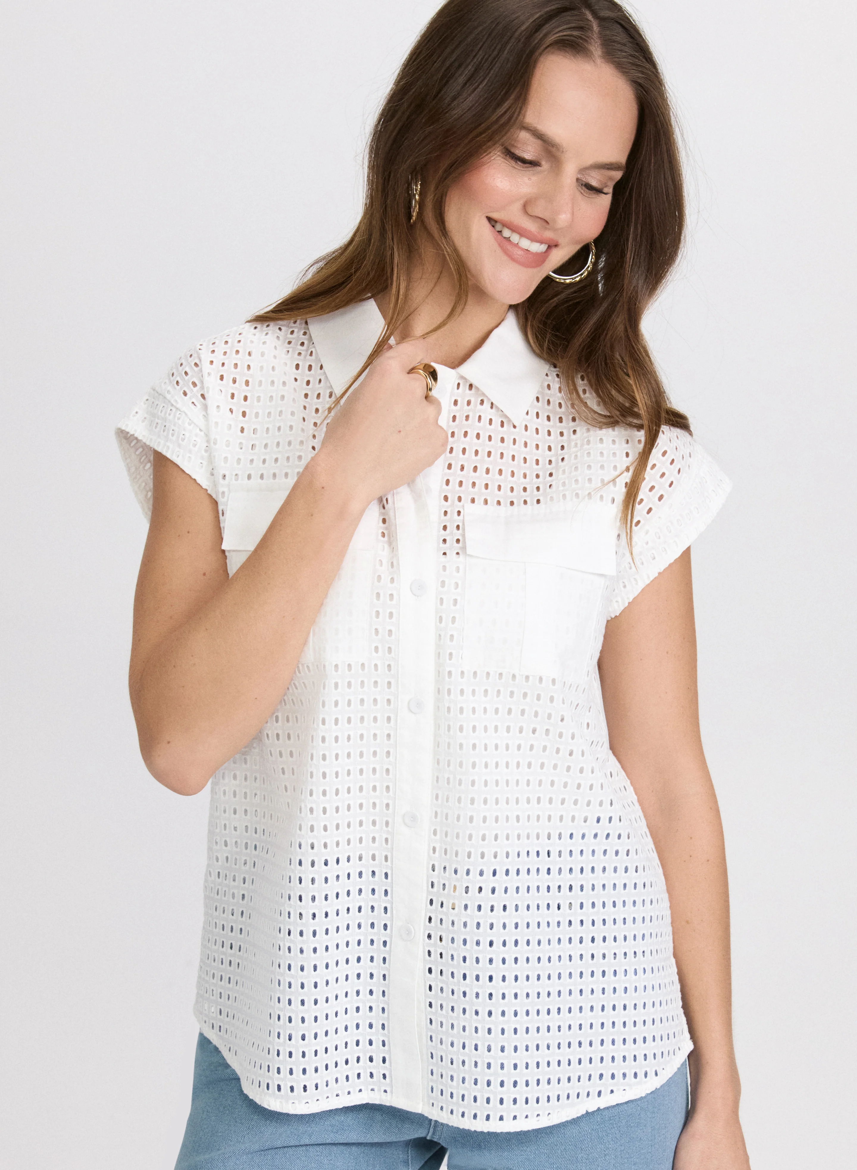 Eyelet Button-Down Blouse - Image 5