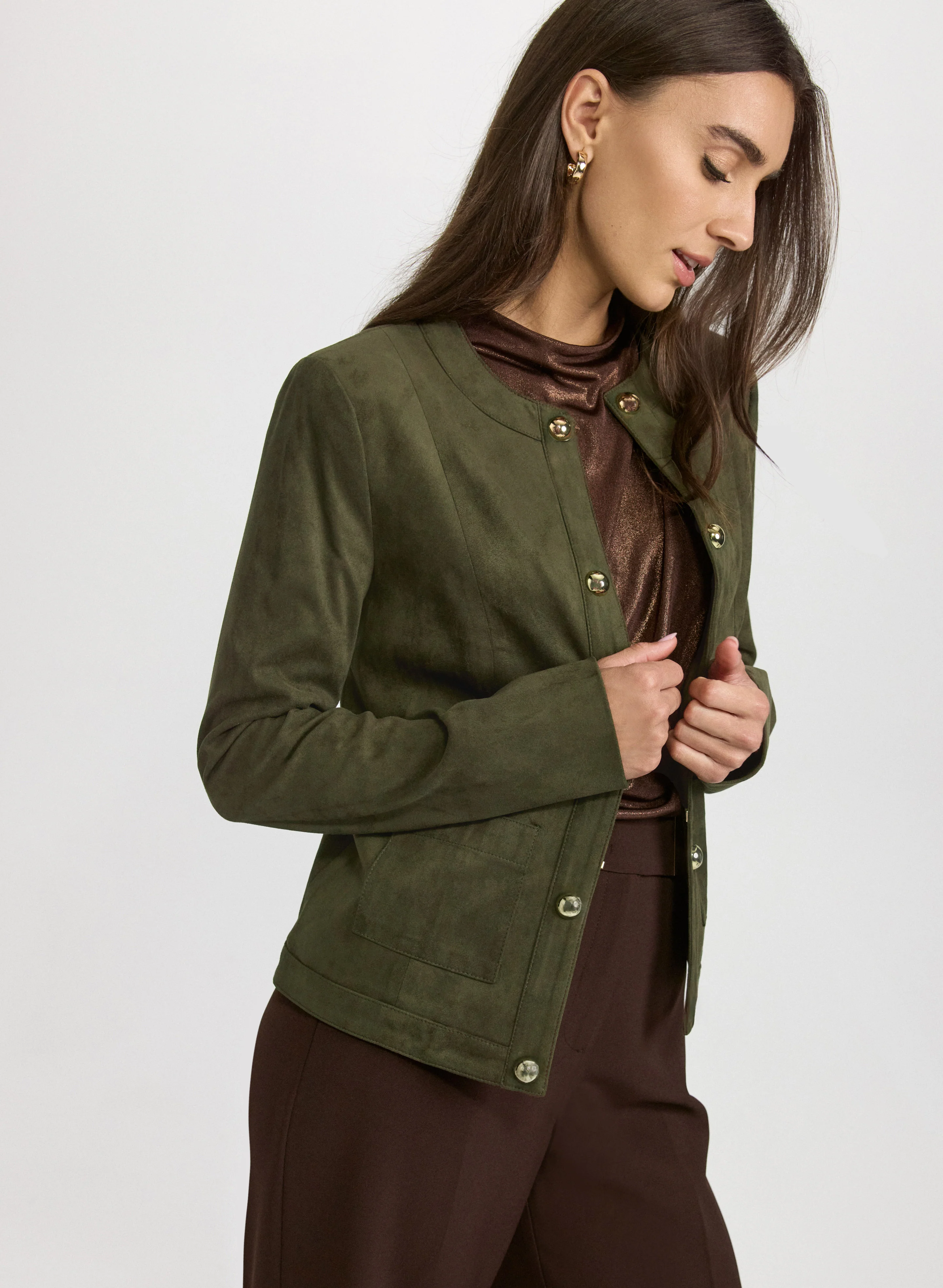 Faux-Suede Dome Button Jacket - Image 4