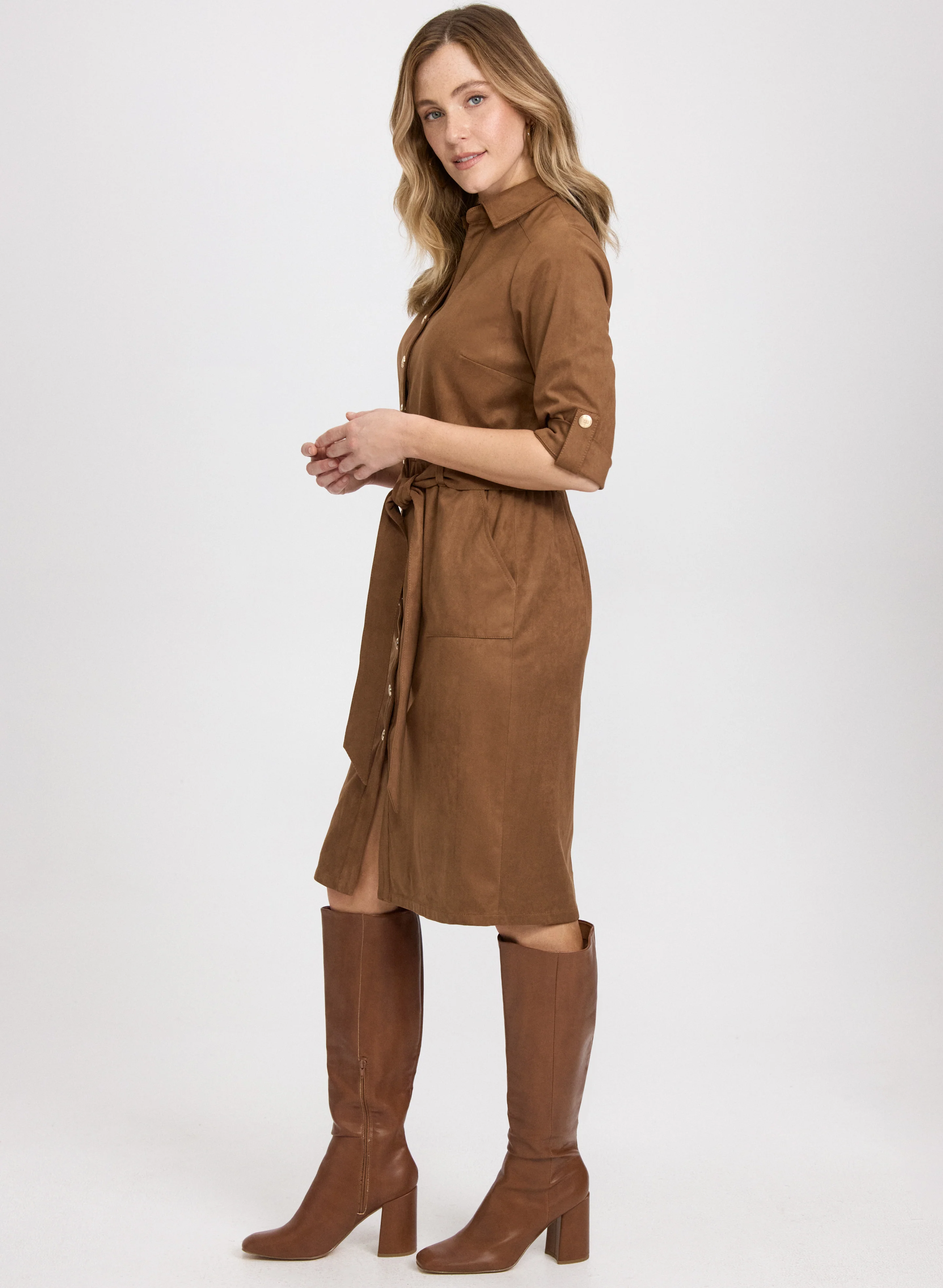 Faux-Suede Shirt Dress - Image 3
