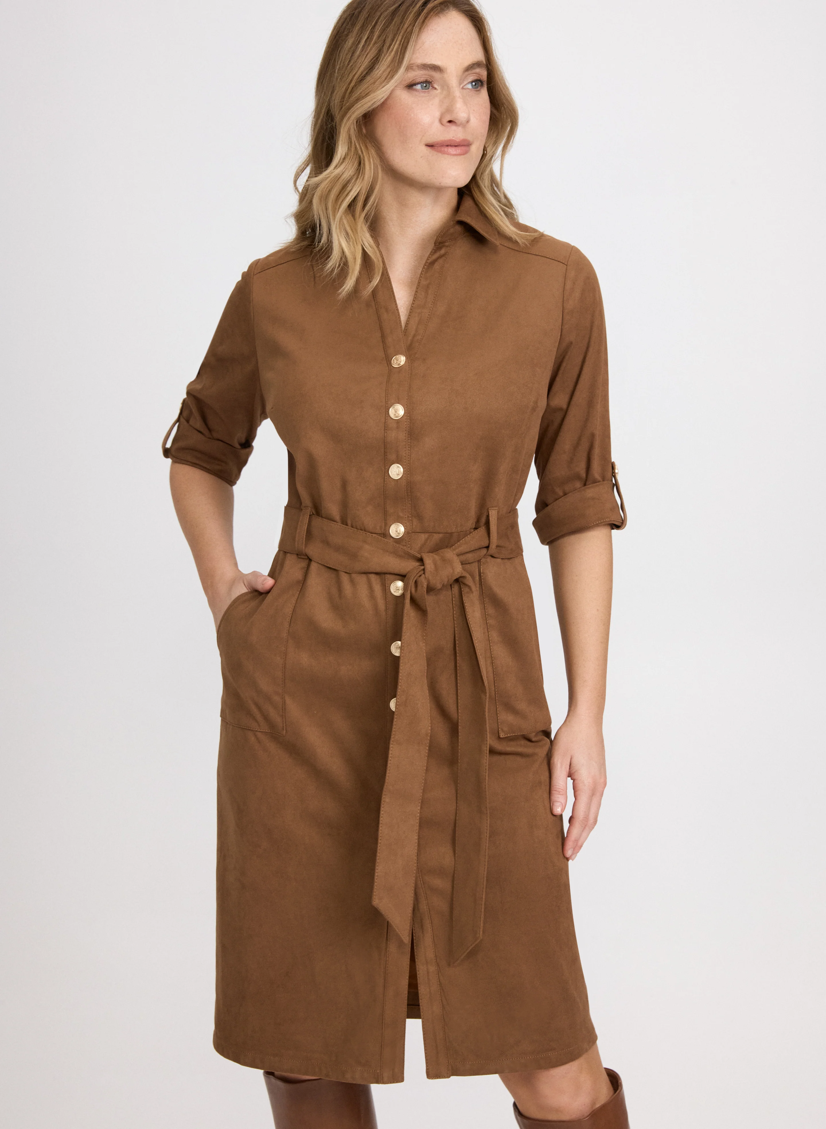 Faux-Suede Shirt Dress - Image 4