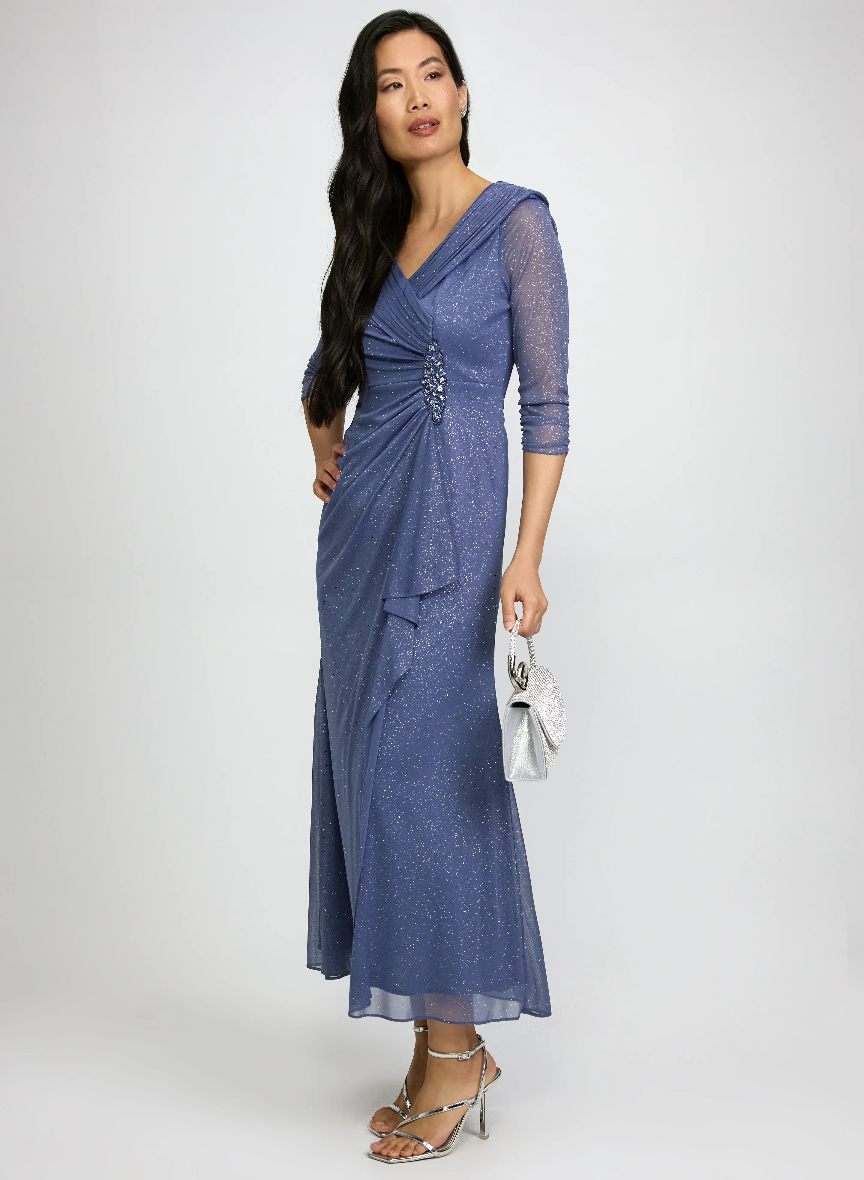 Fitted Glitter Mesh Dress - Image 2
