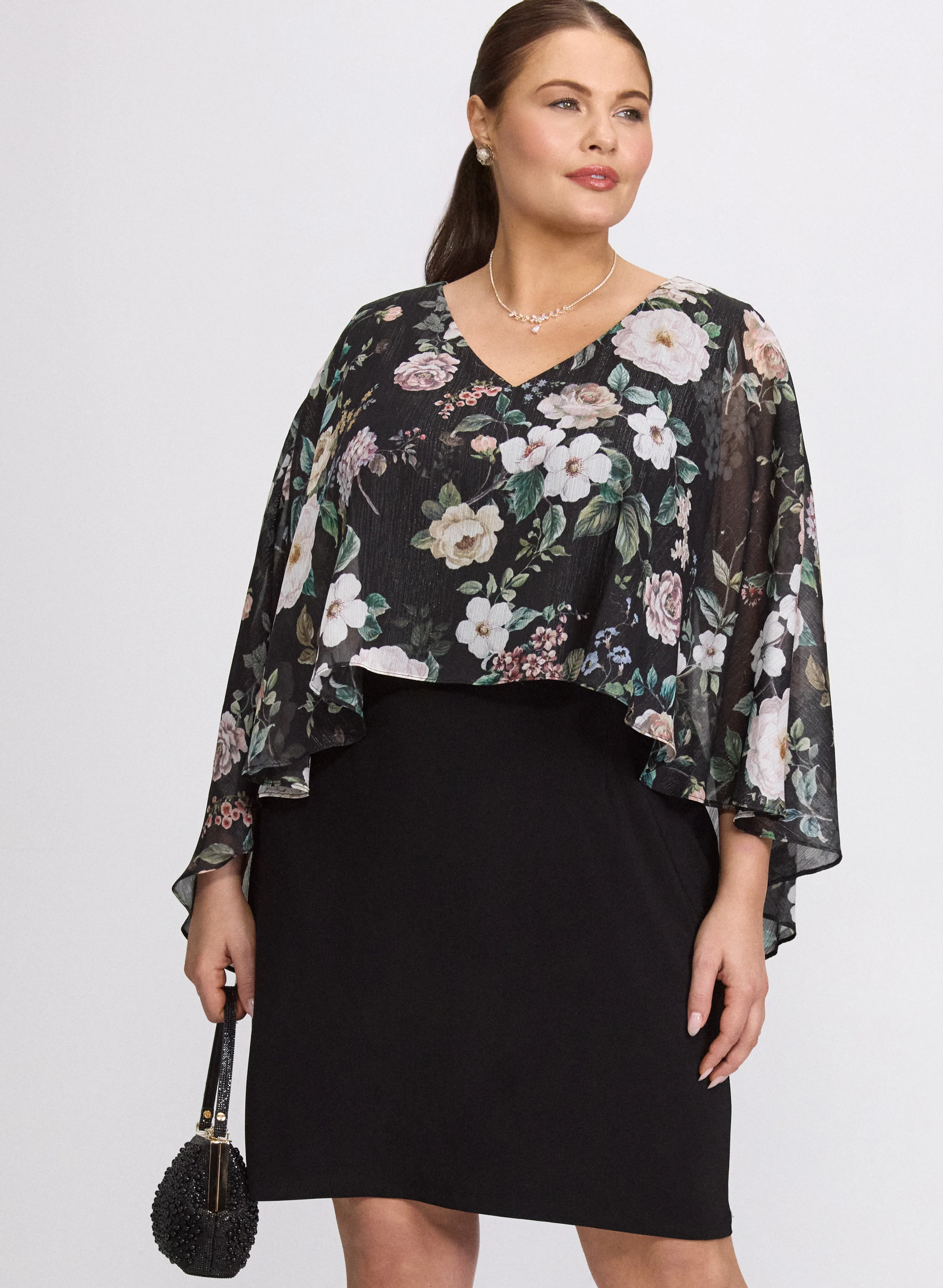 Floral Capelet Overlay Dress