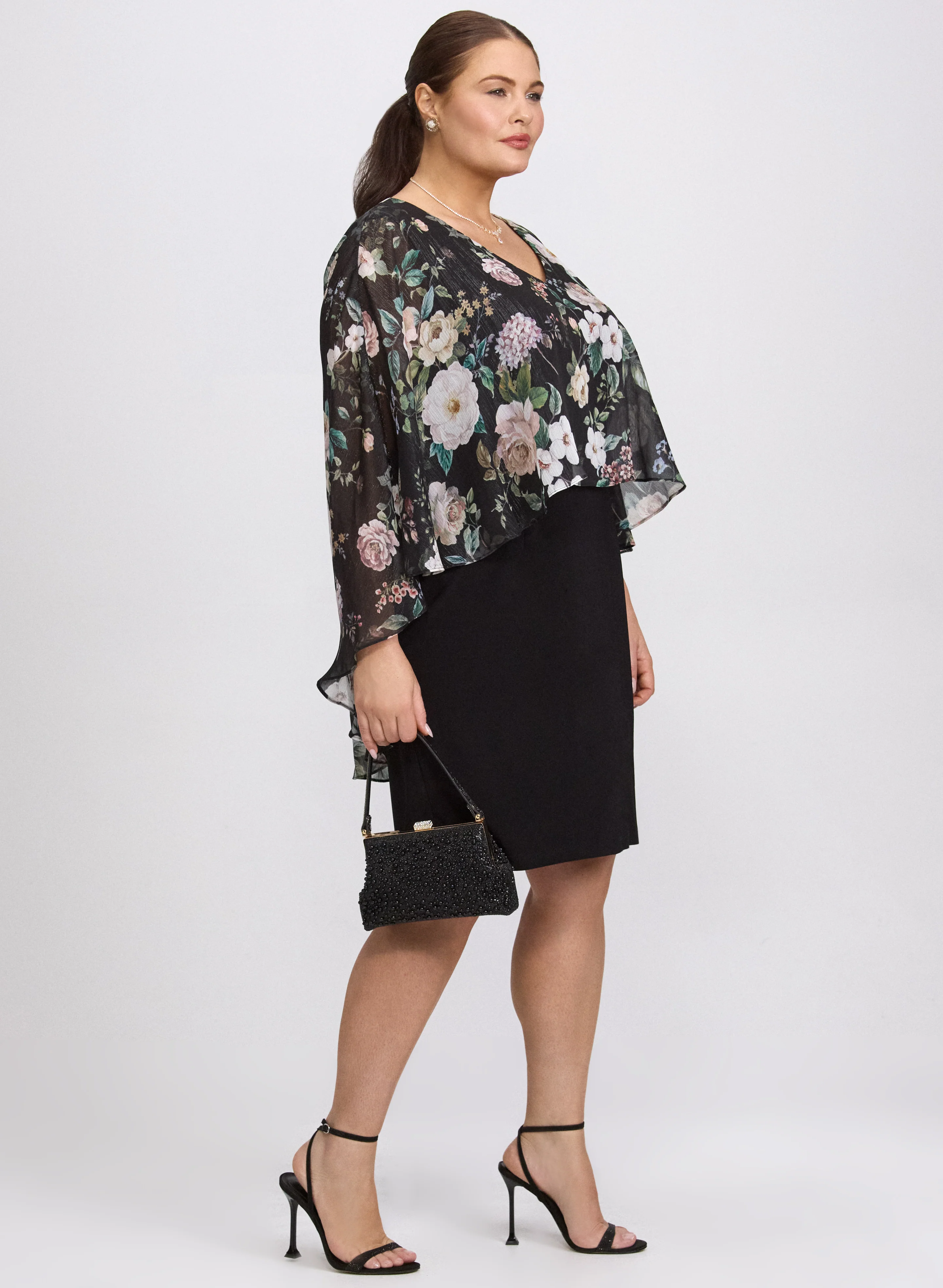 Floral Capelet Overlay Dress - Image 2