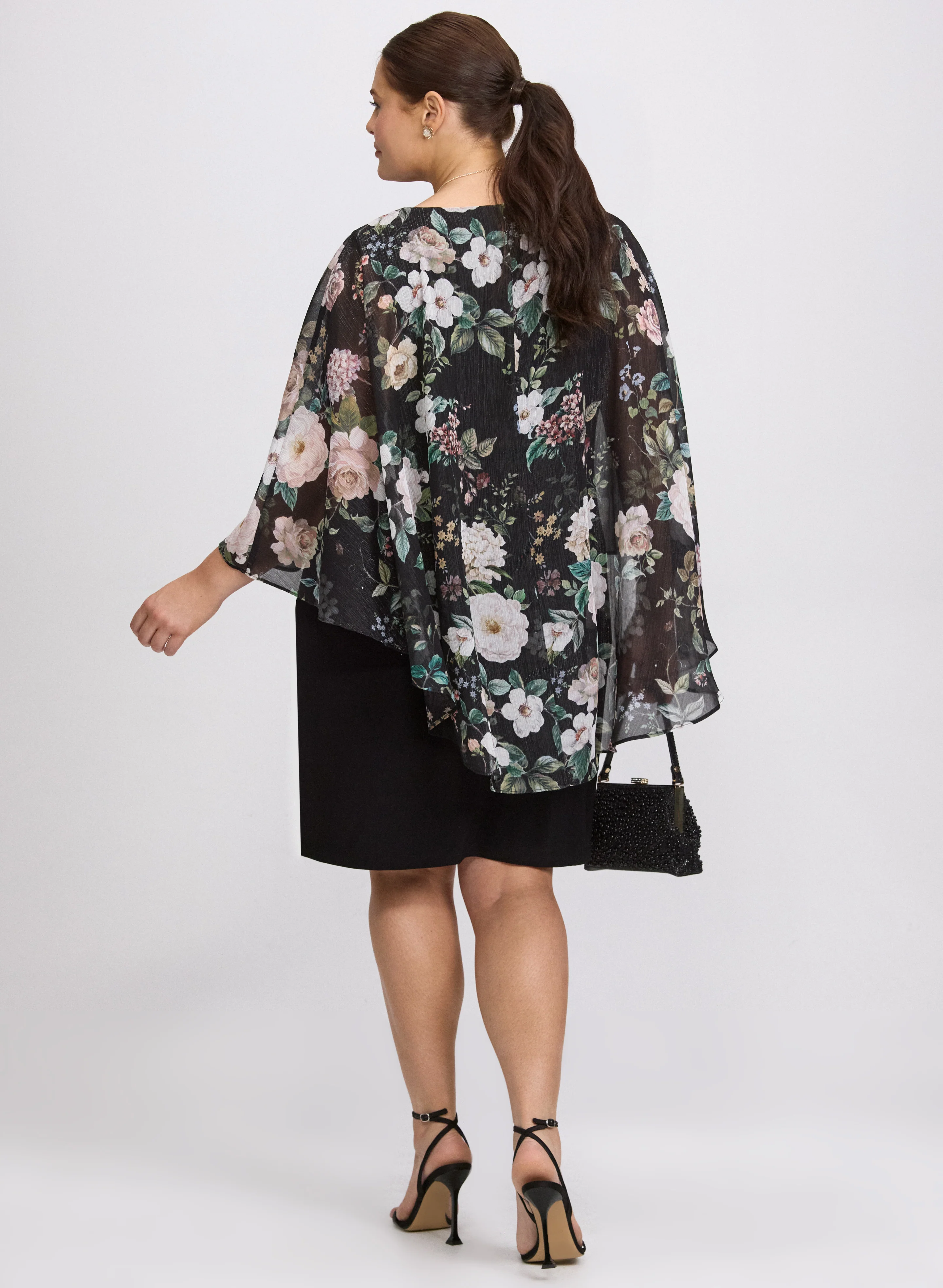 Floral Capelet Overlay Dress - Image 3