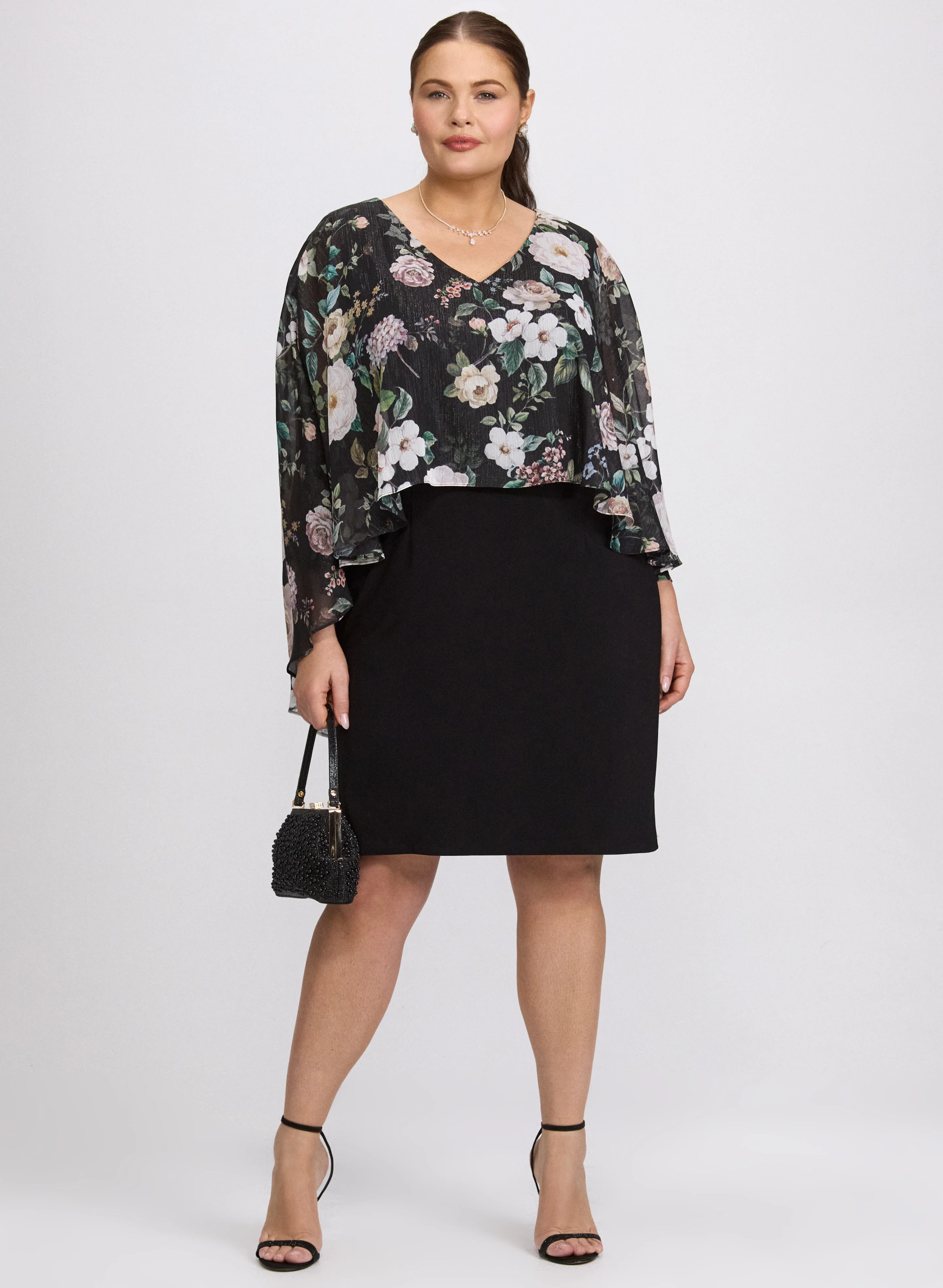 Floral Capelet Overlay Dress - Image 4