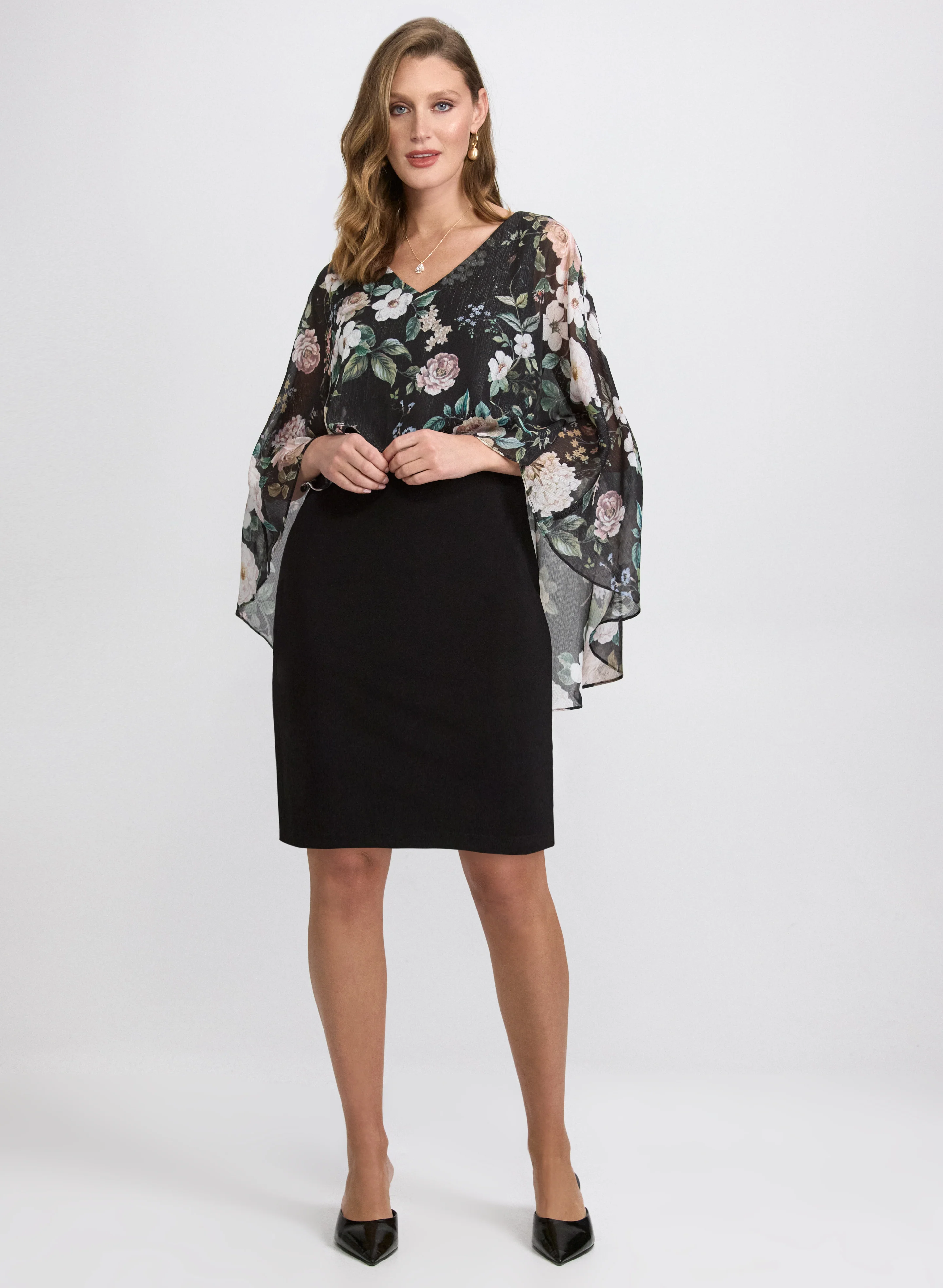 Floral Capelet Overlay Dress