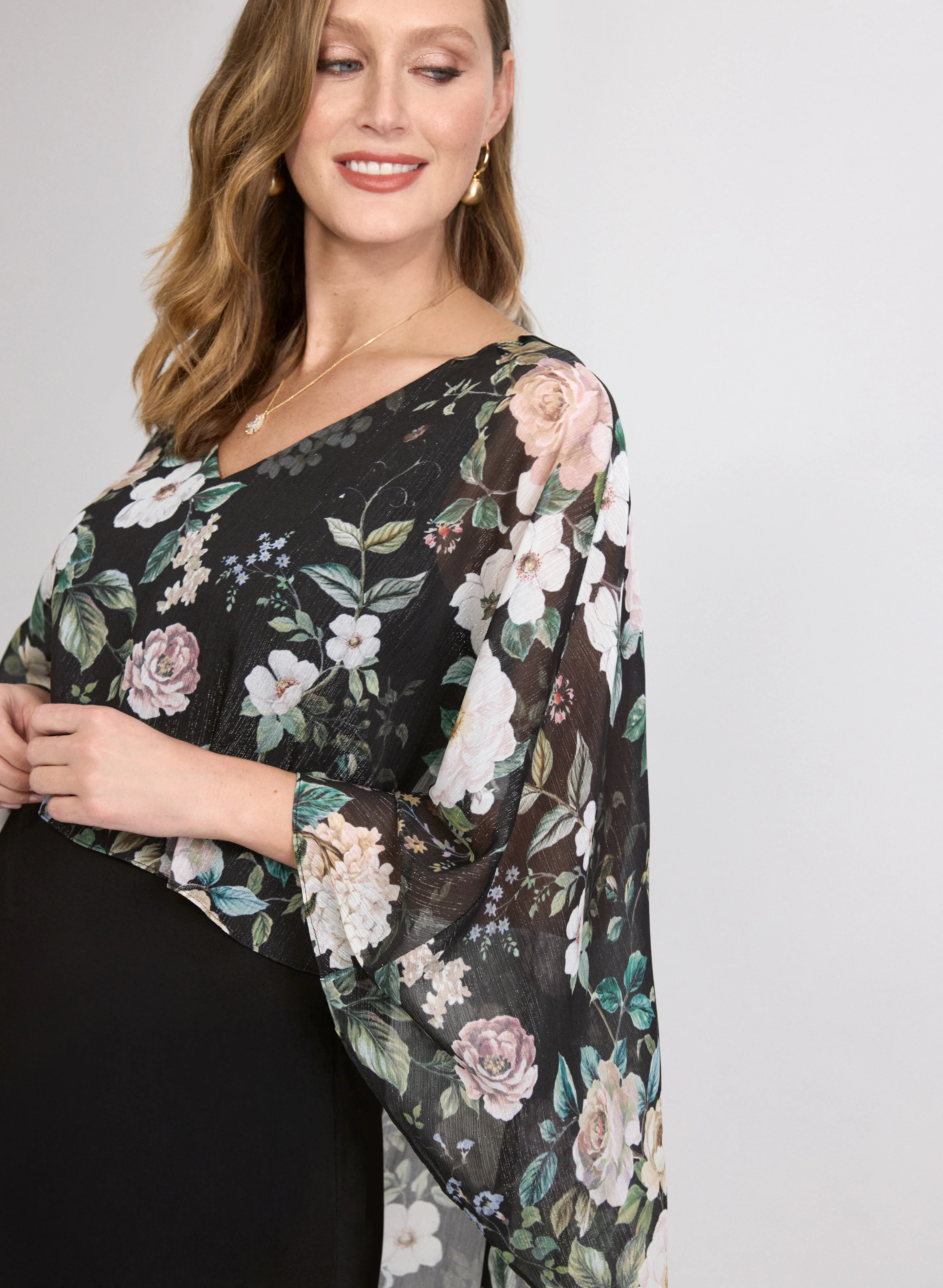 Floral Capelet Overlay Dress - Image 3