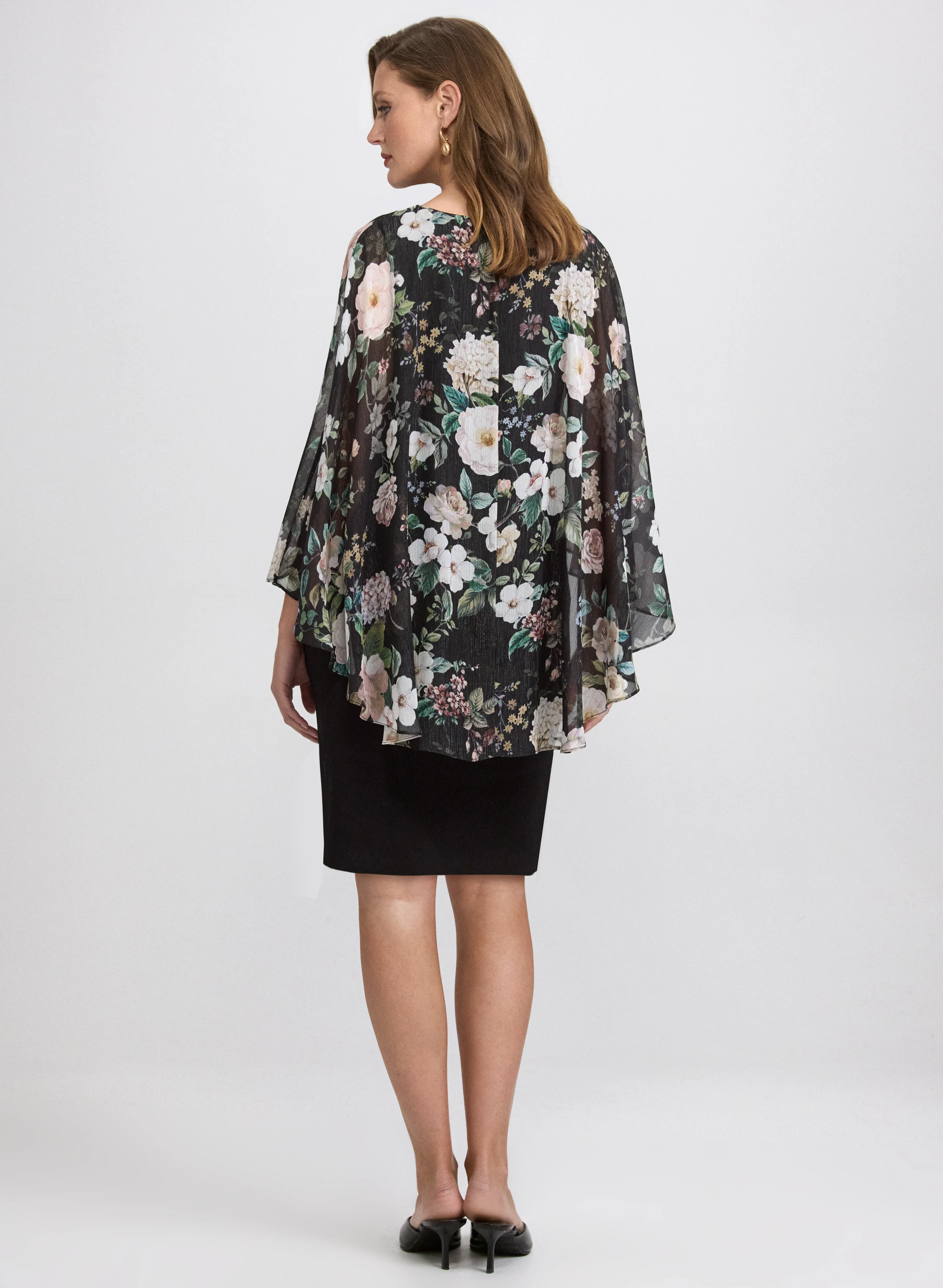 Floral Capelet Overlay Dress - Image 4