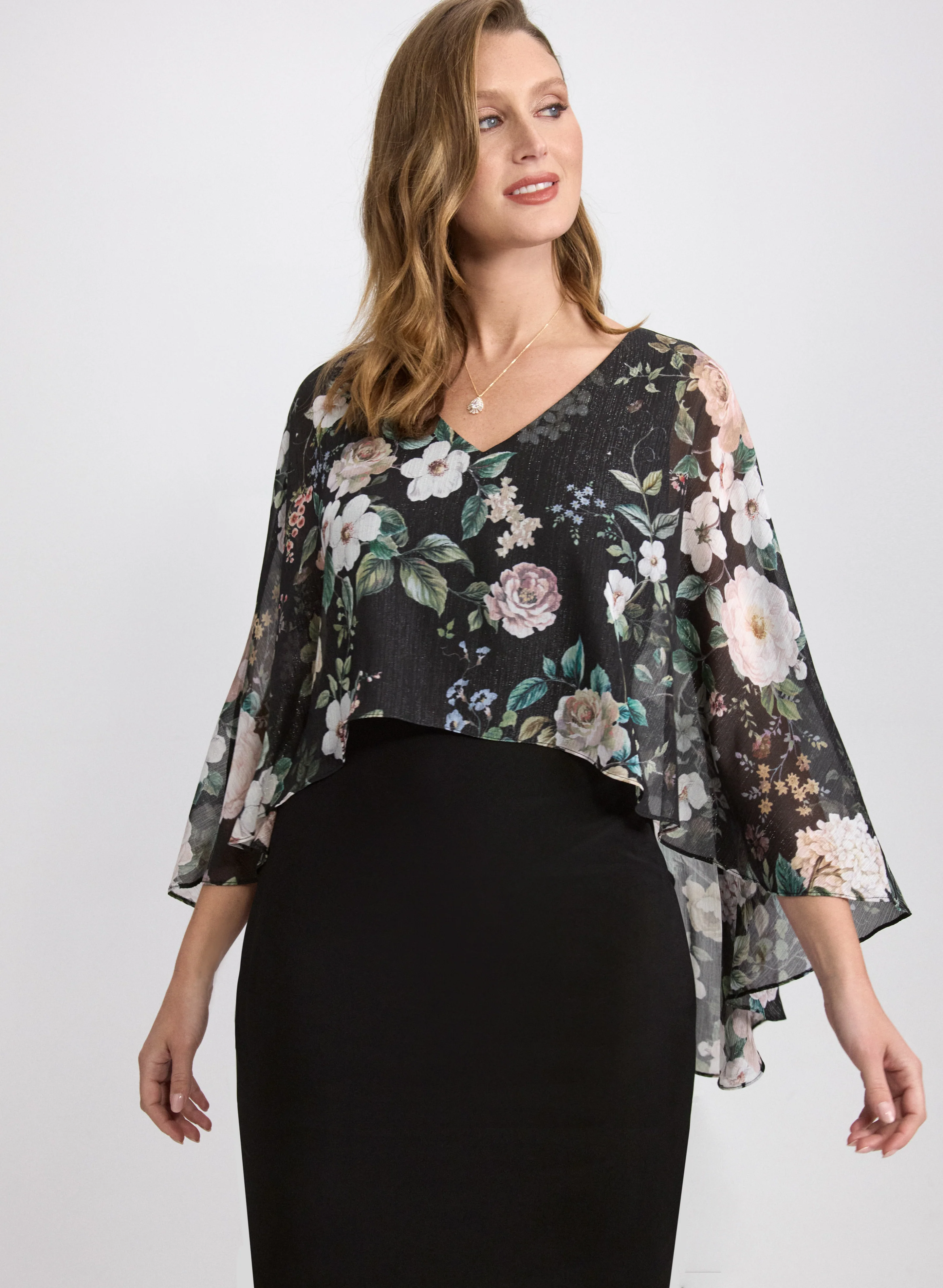 Floral Capelet Overlay Dress - Image 7