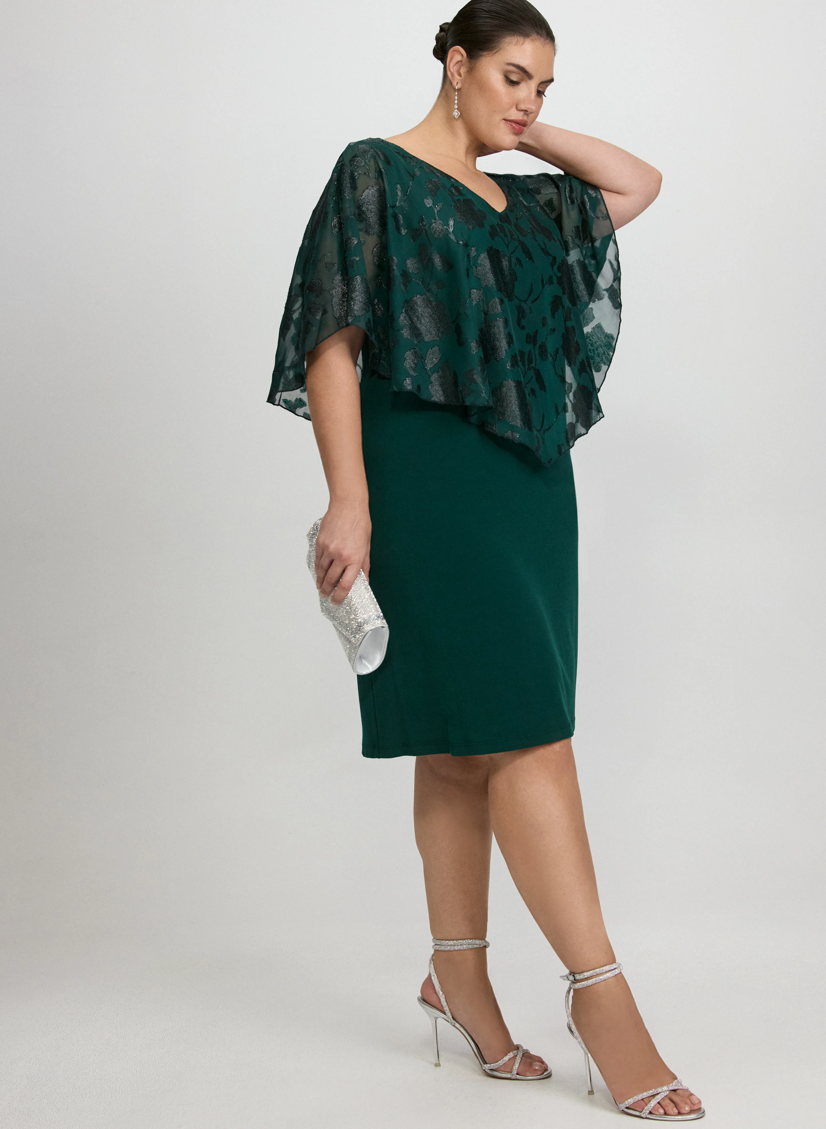 Floral Capelet Overlay Dress - Image 3