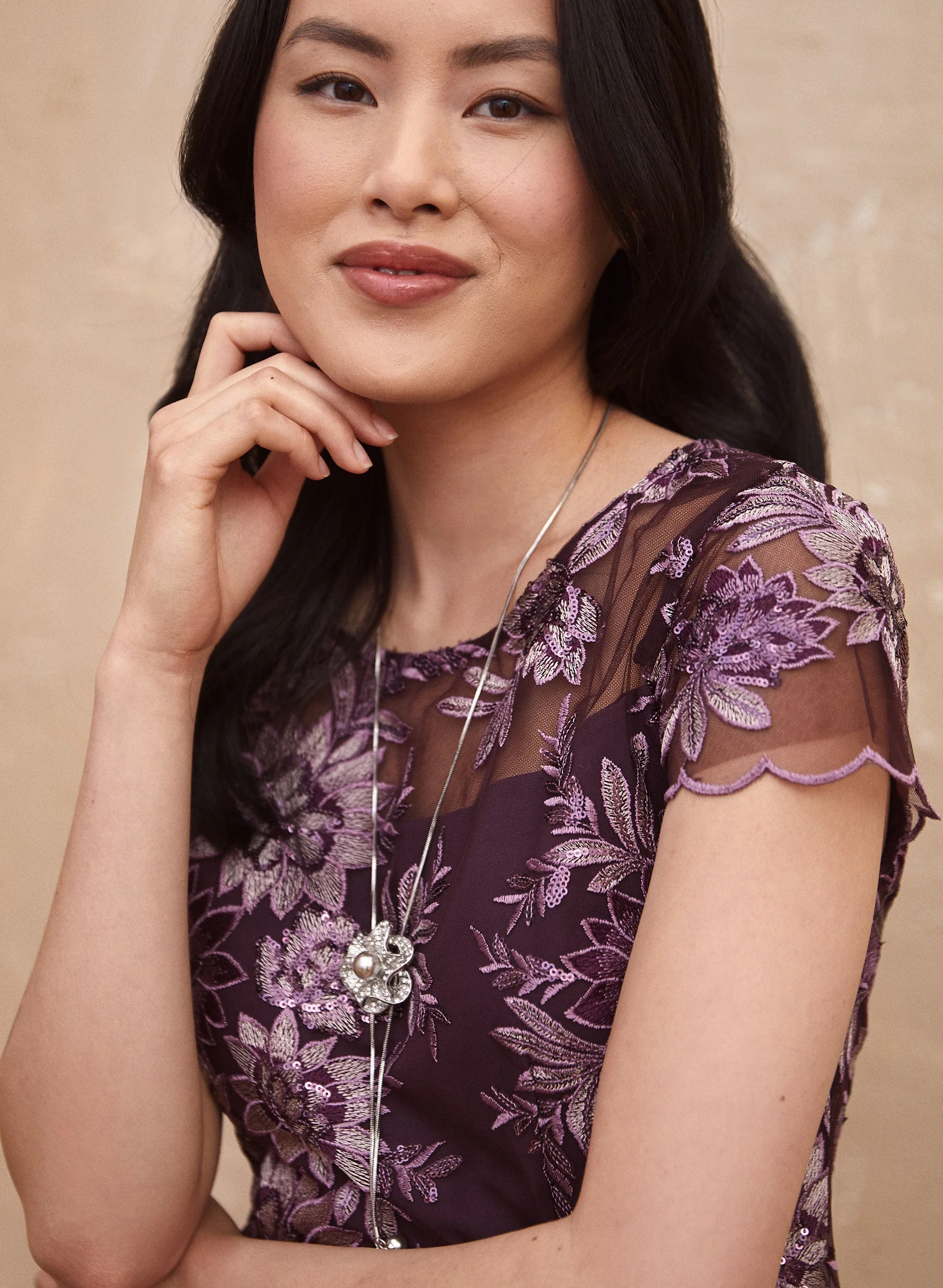 Floral Embroidery & Mesh Dress - Image 3