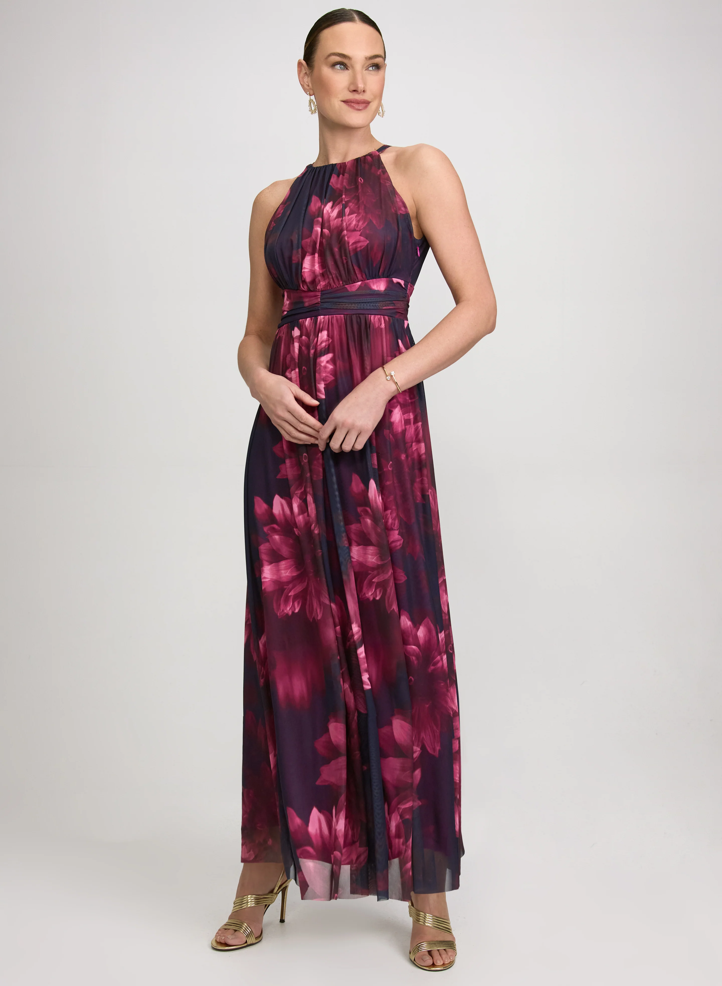 Floral Gathered Halter Dress