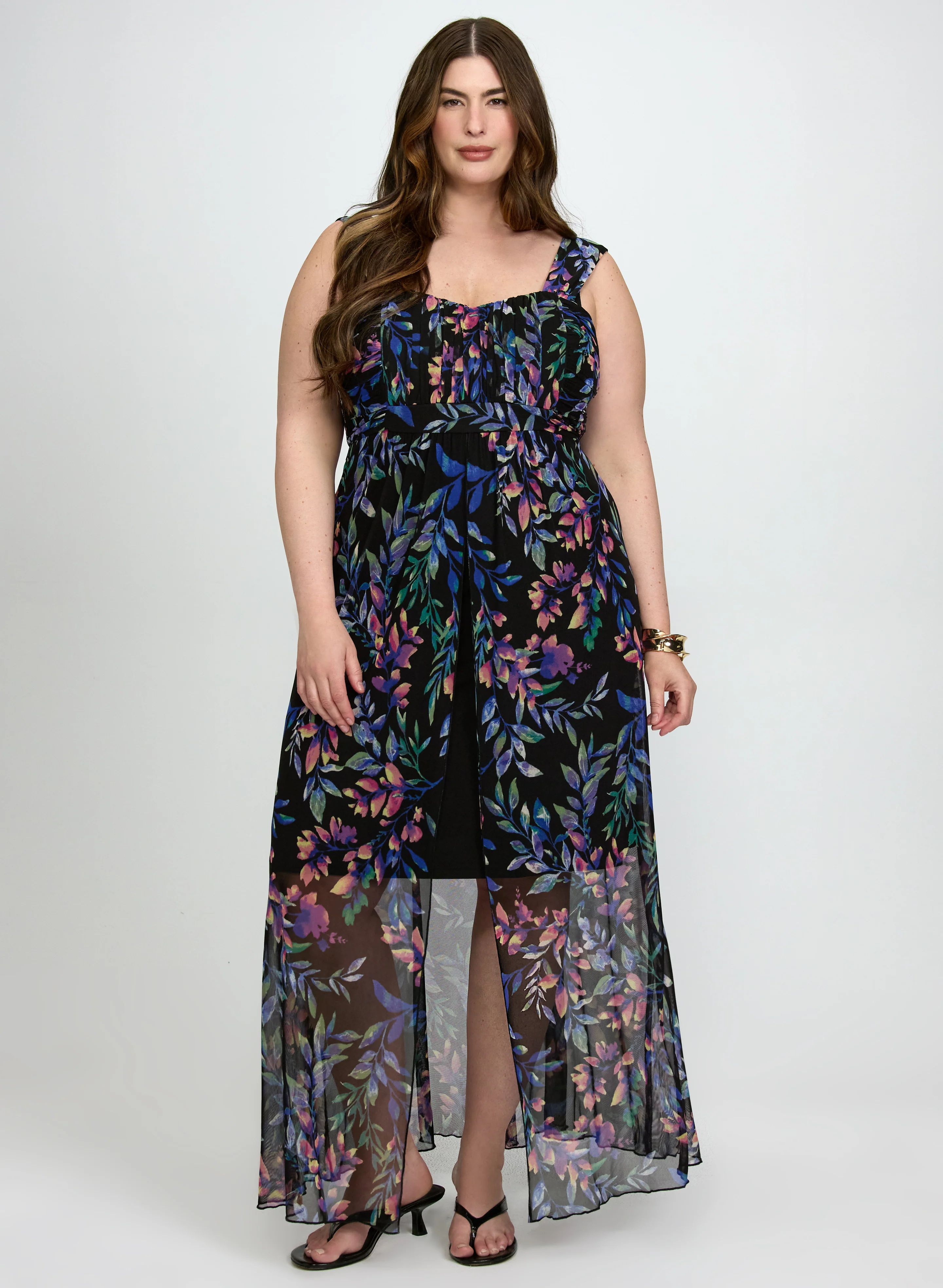 Floral Mesh Overlay Dress