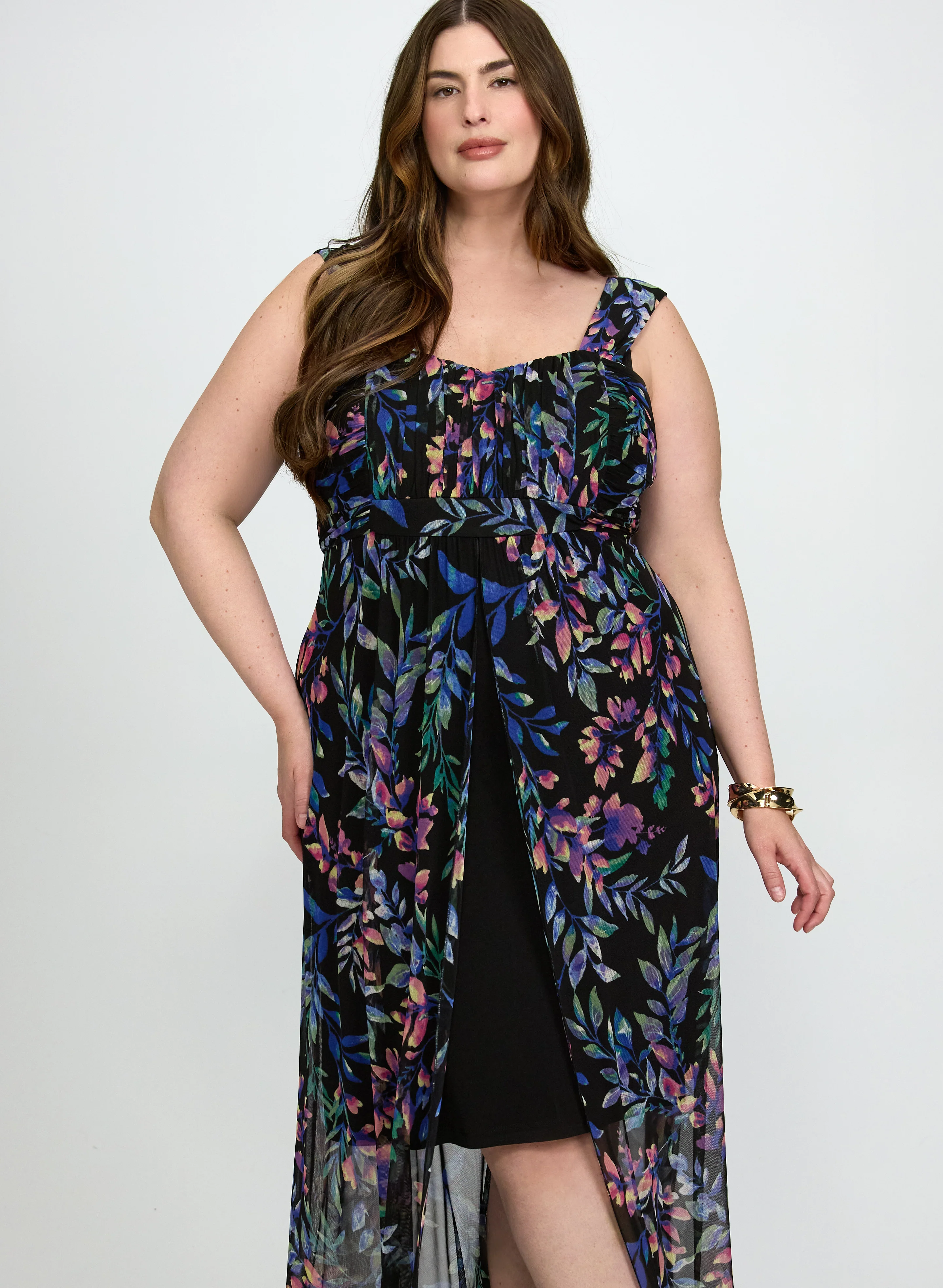 Floral Mesh Overlay Dress - Image 4