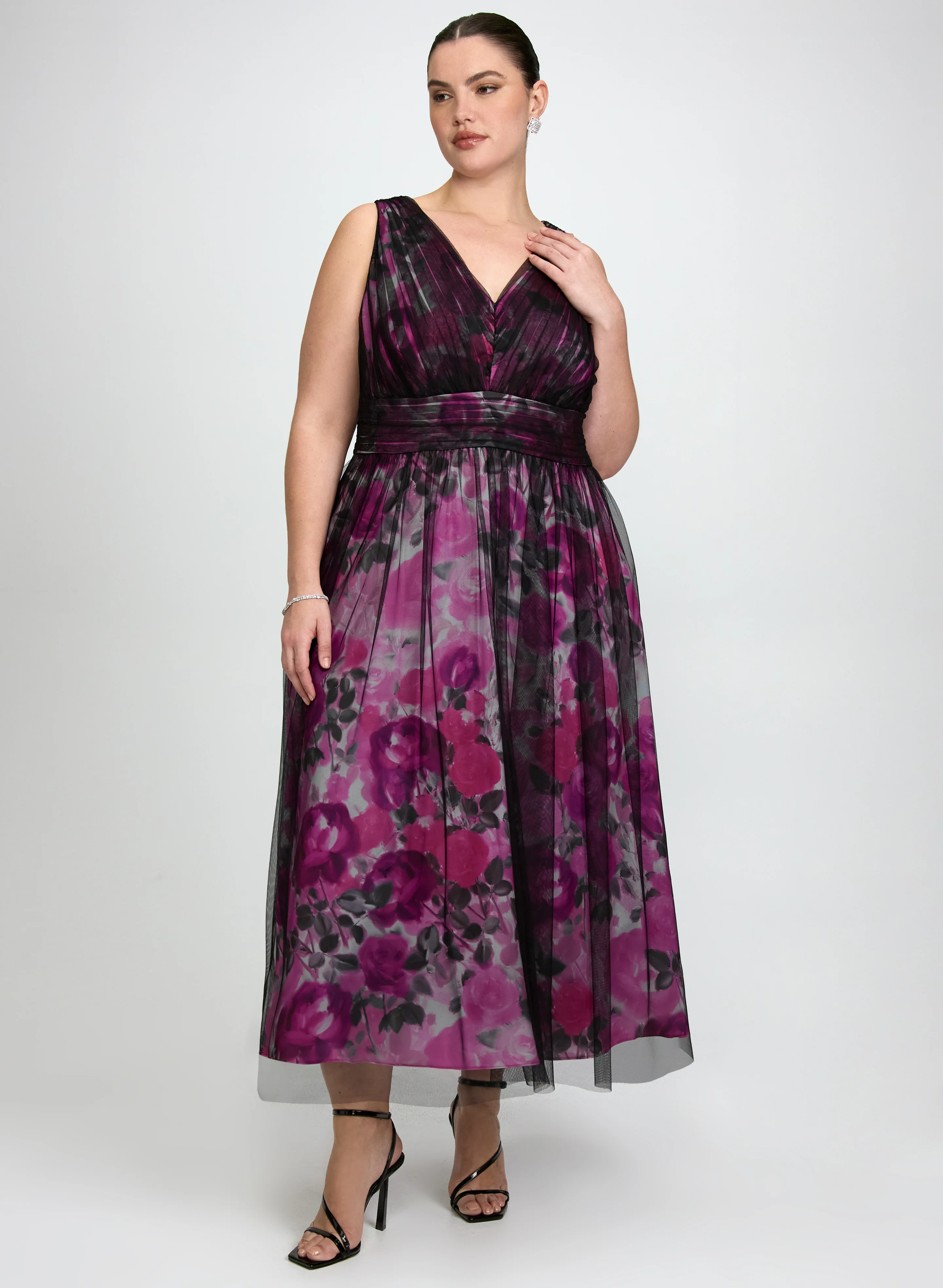 Floral & Mesh Overlay Dress