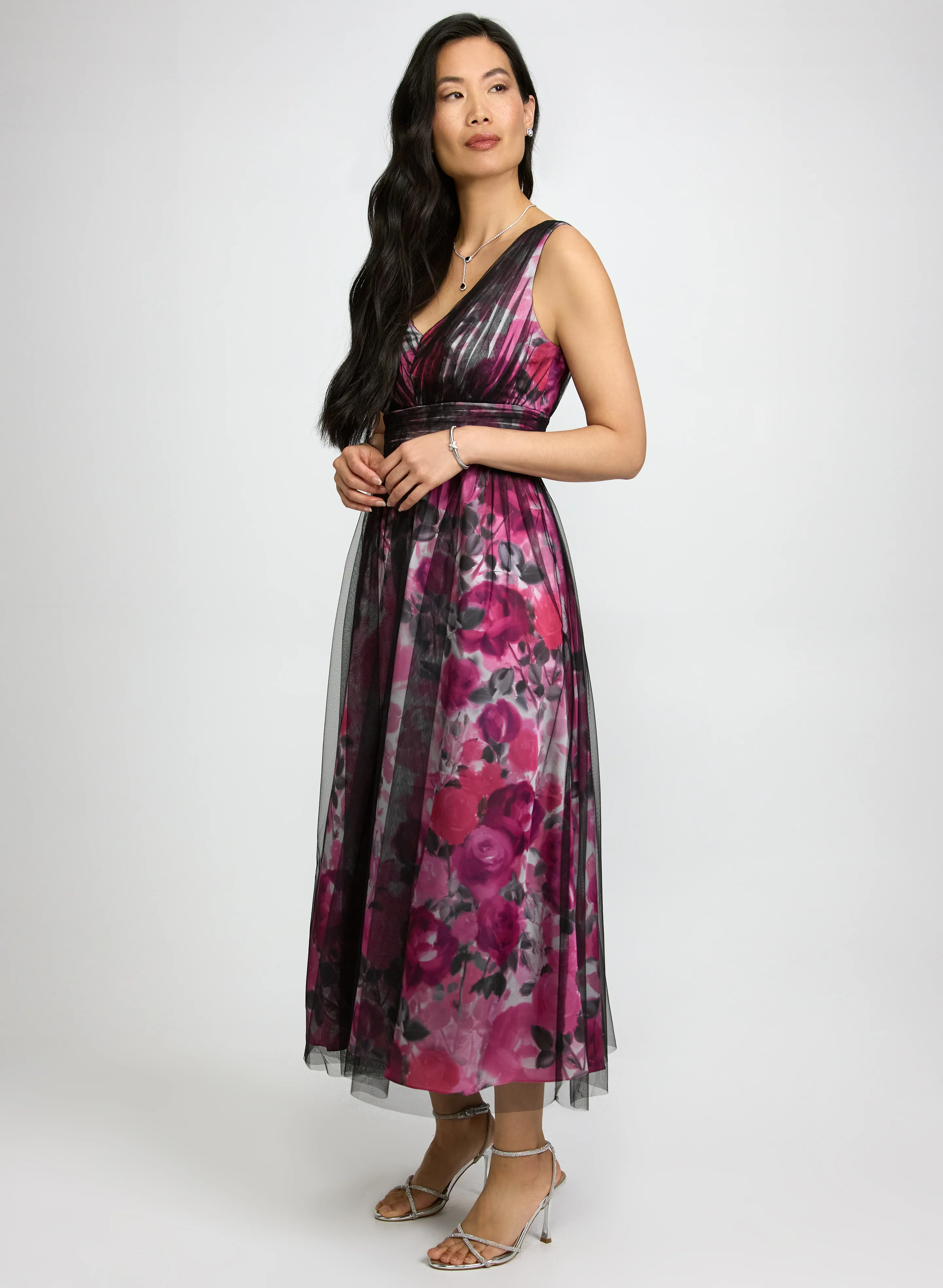 Floral & Mesh Overlay Dress - Image 2