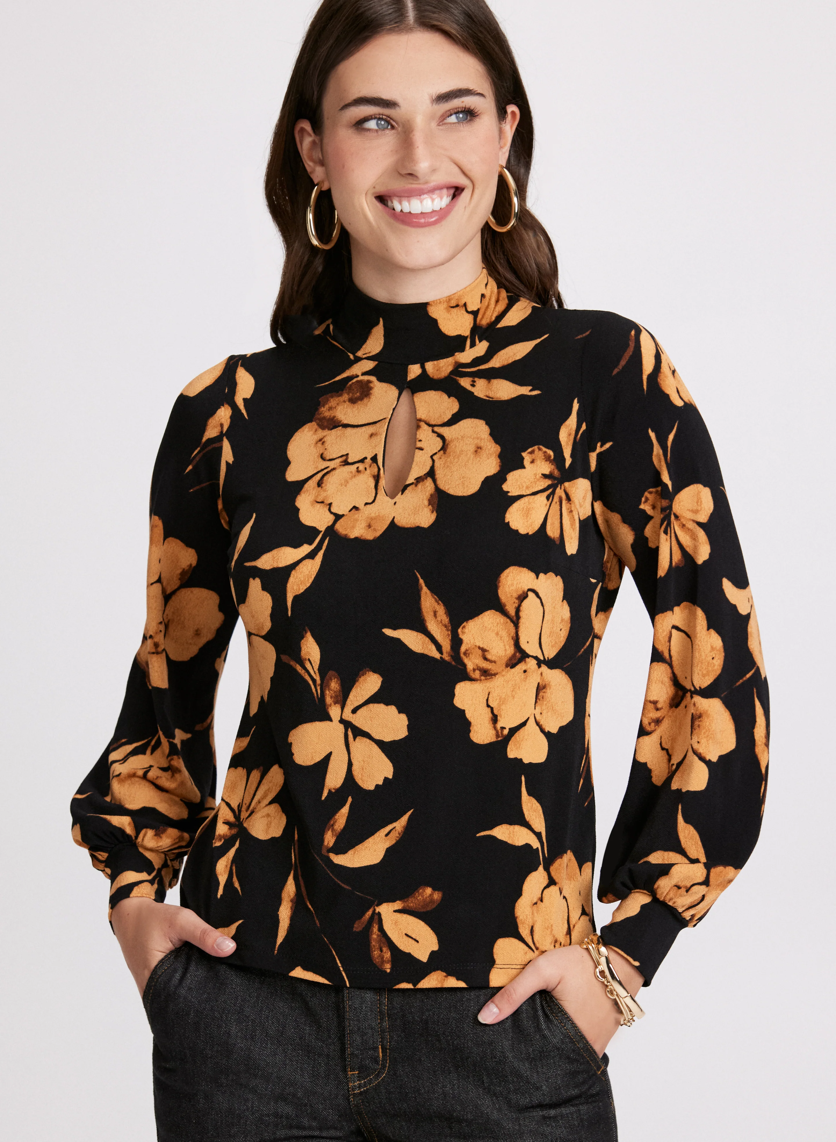 Floral Mock Neck Top - Image 2