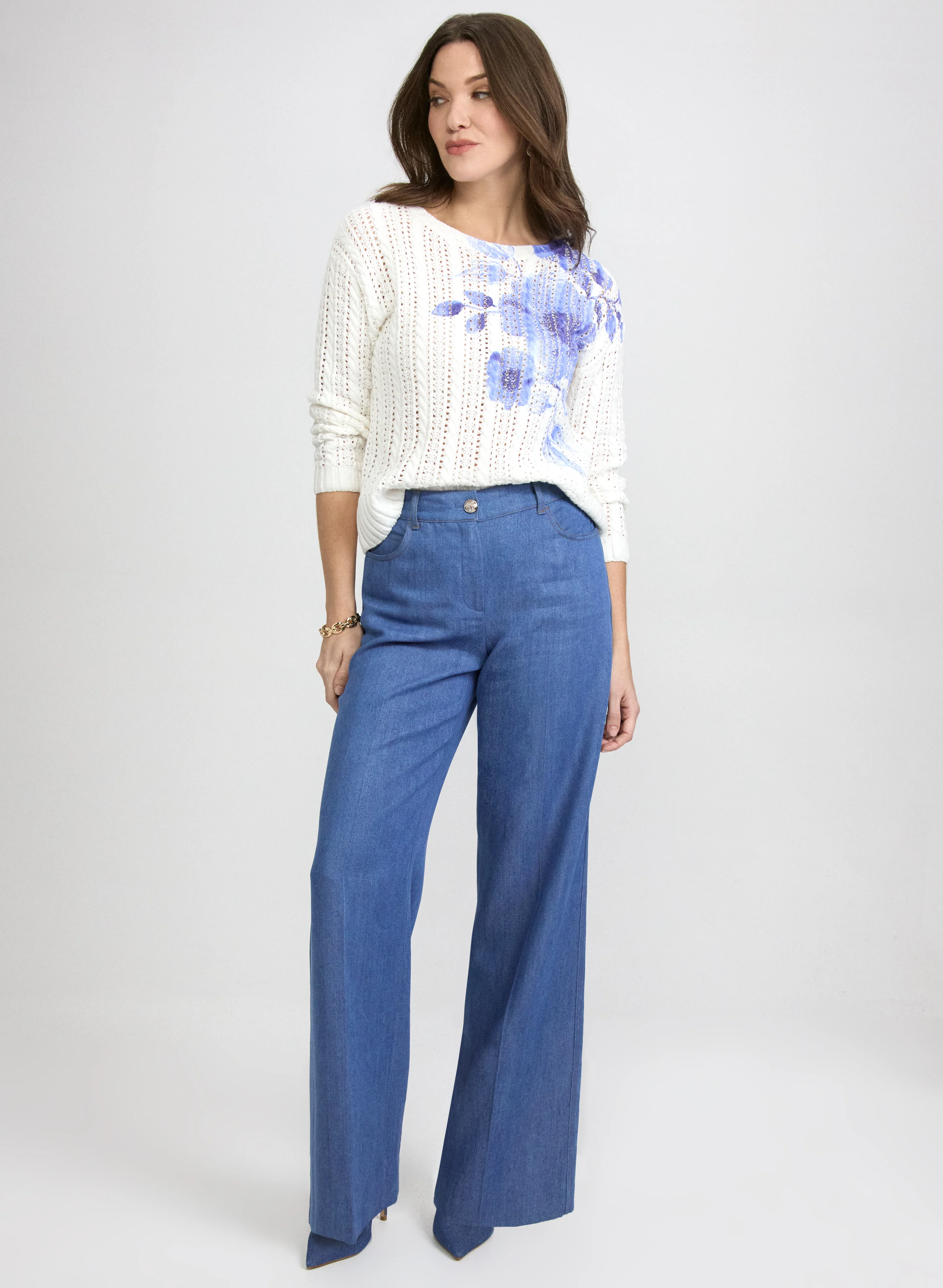 Floral Pointelle Knit Sweater - Image 4
