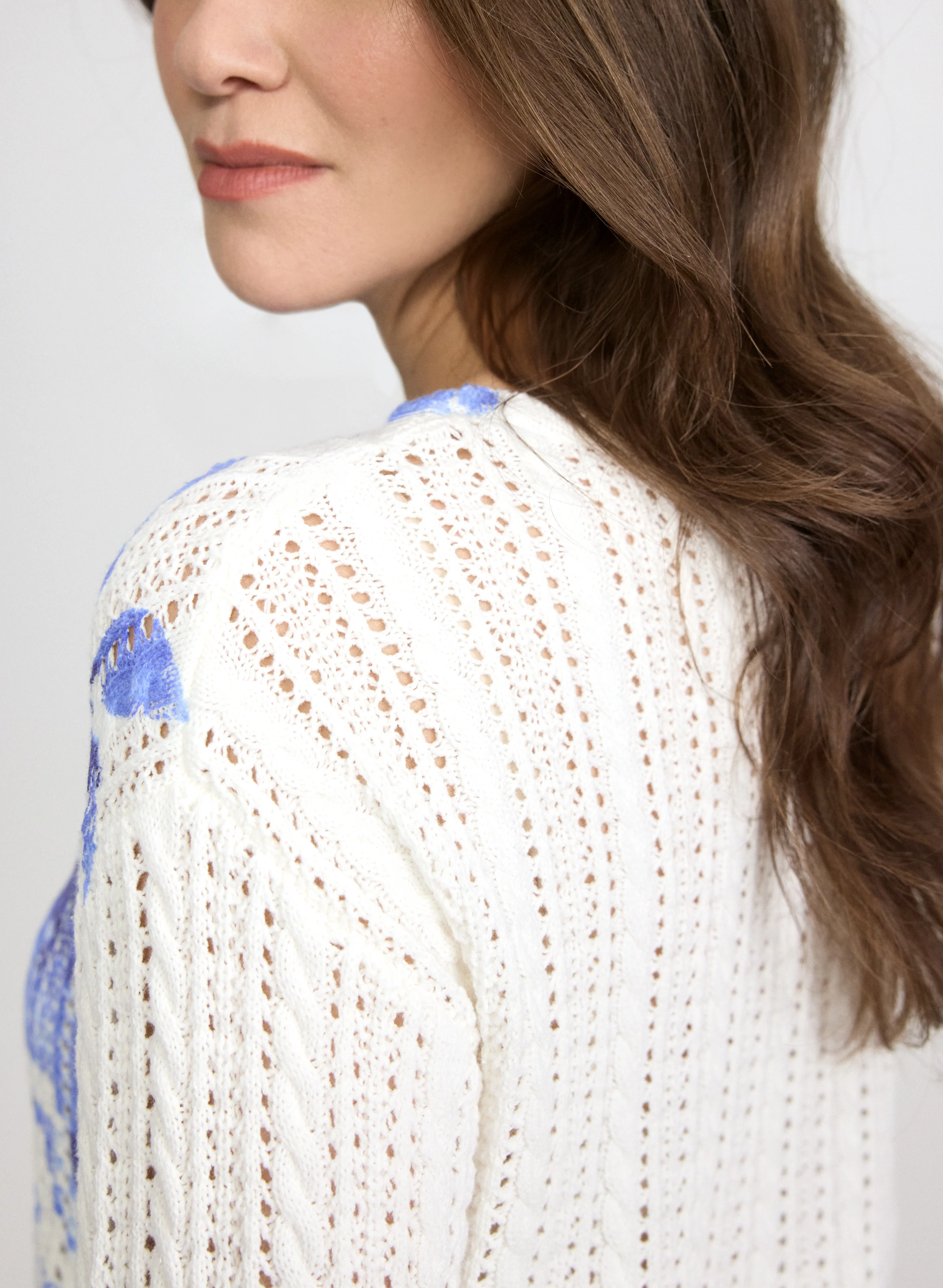 Floral Pointelle Knit Sweater - Image 5