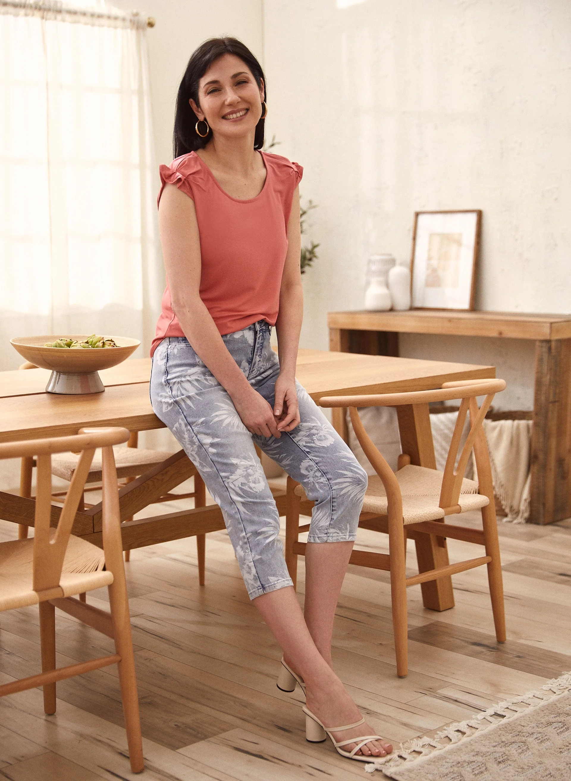 Palm Leaf Print Denim Capris - Image 3