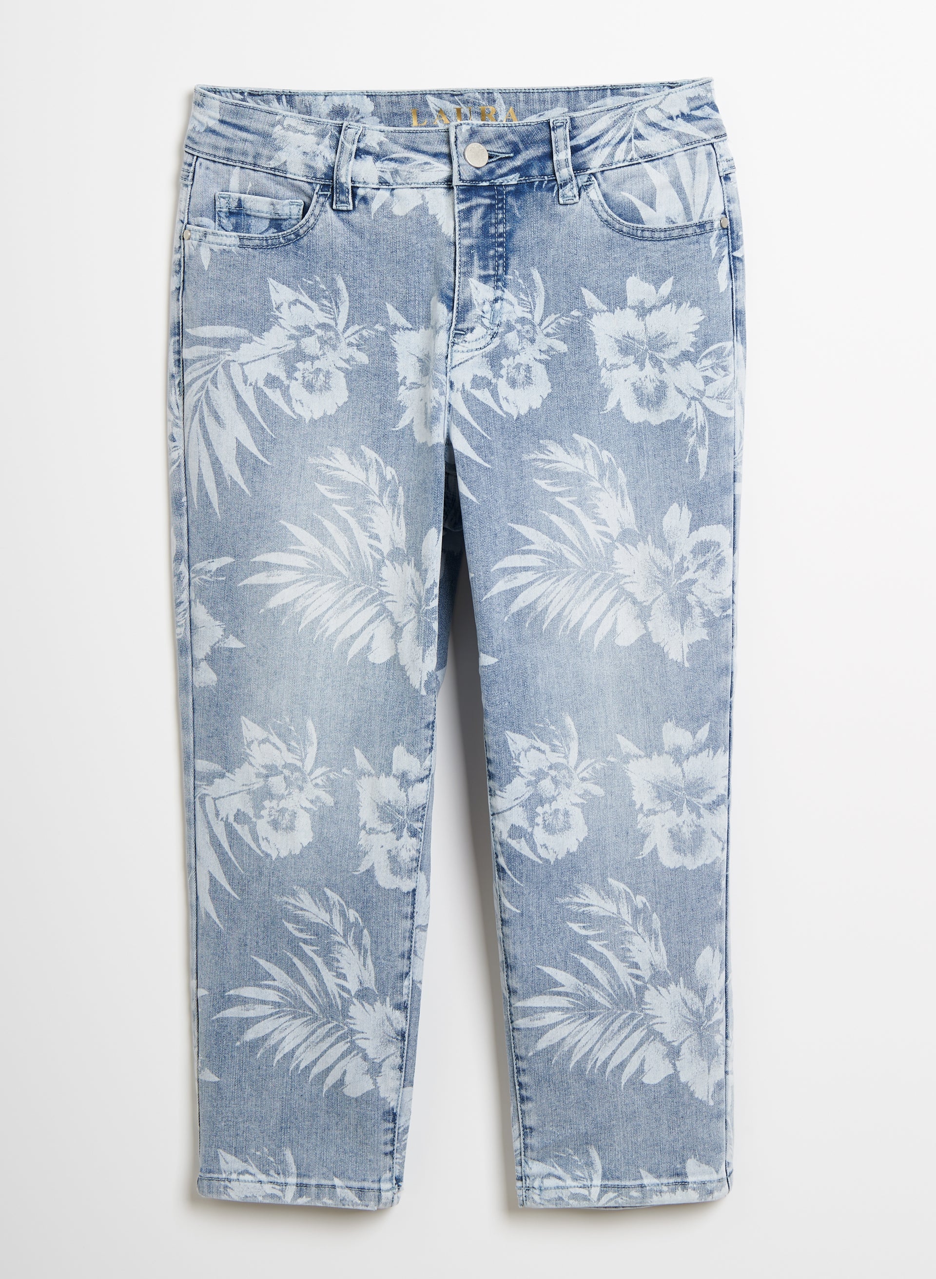 Palm Leaf Print Denim Capris - Image 5