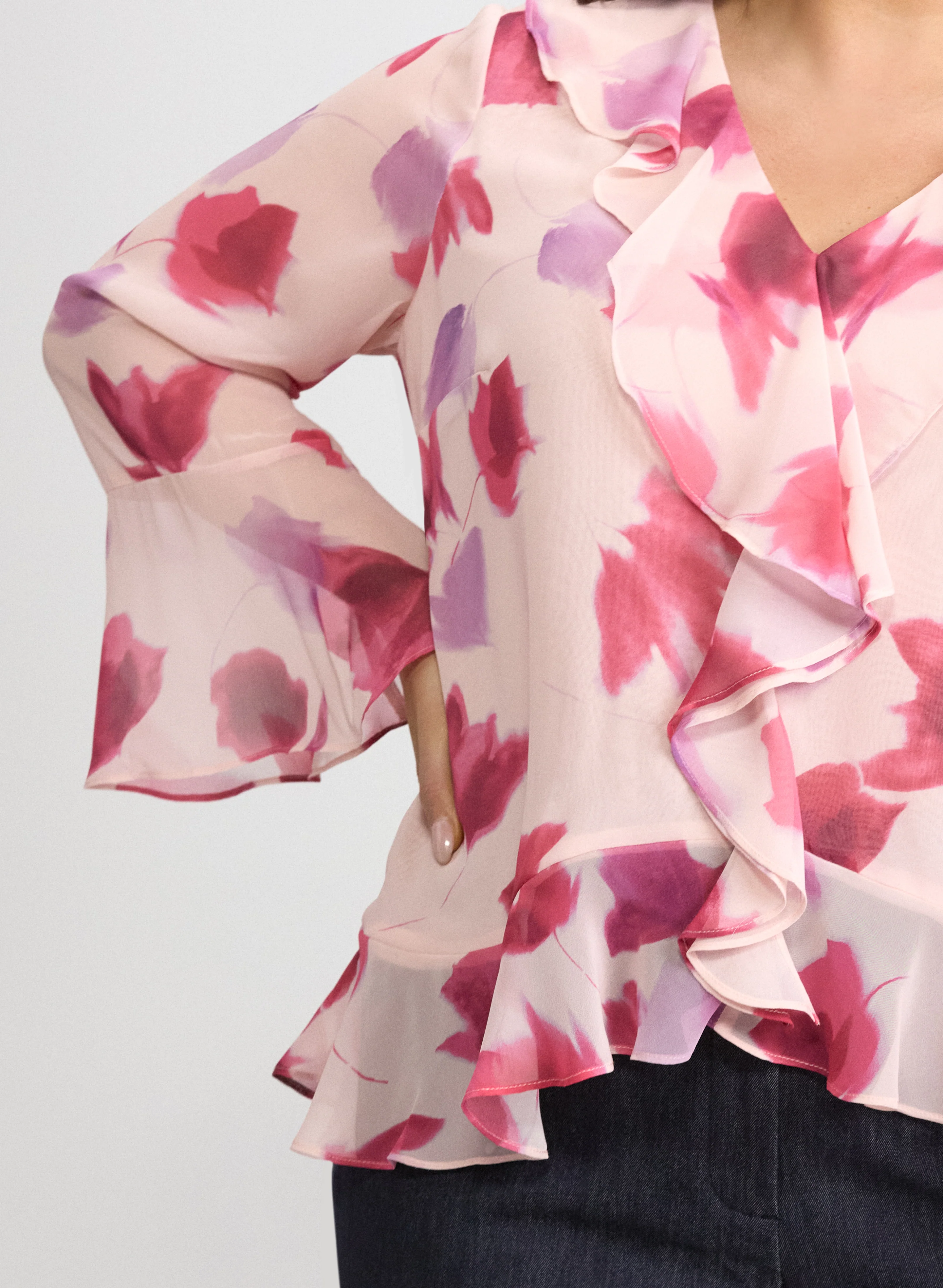 Floral Ruffle Front Blouse - Image 2