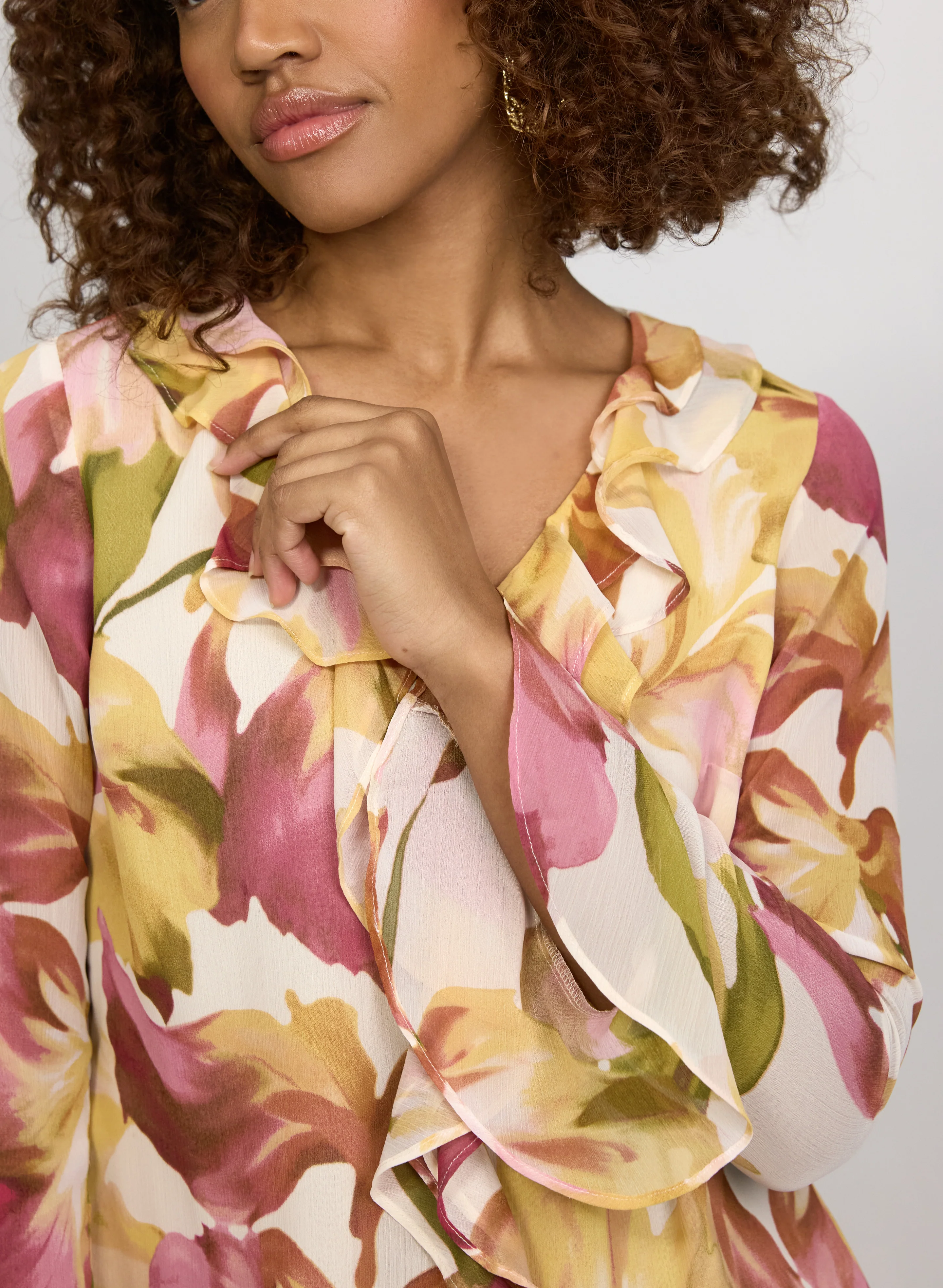 Floral Ruffle Front Blouse - Image 2